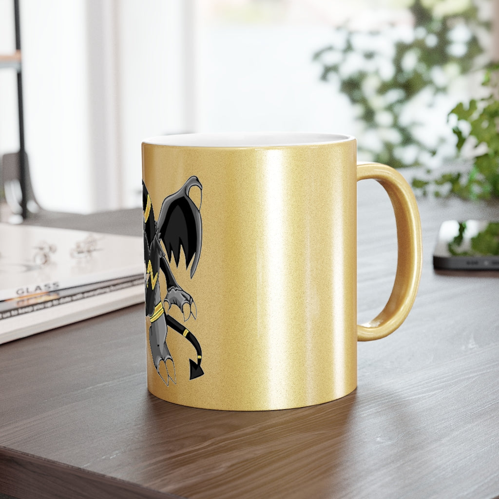 Argon Metallic Mug in Silver and Gold with customizable design options, showcasing a sleek ceramic finish and comfortable C-handle.