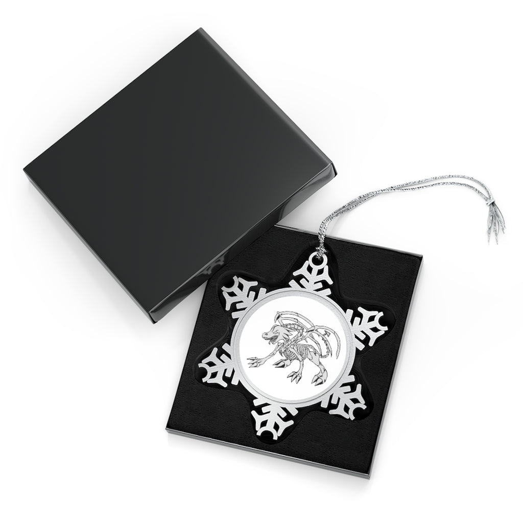 Argon Pewter Snowflake Ornament with silver-toned hanging string, showcasing intricate snowflake design.