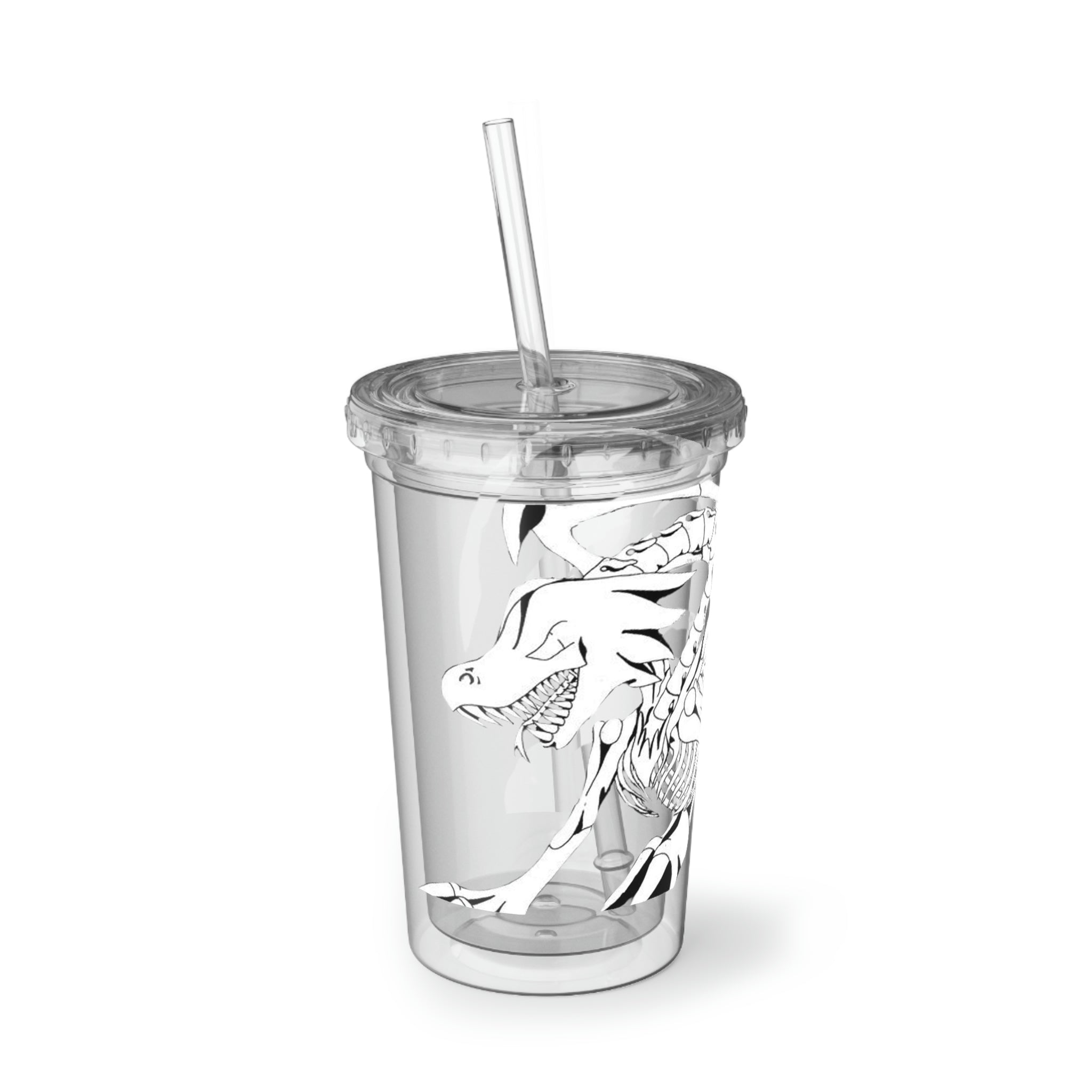 Argon Suave Acrylic Cup with double-wall insulation, featuring a plastic lid and straw, ideal for hot and cold beverages.