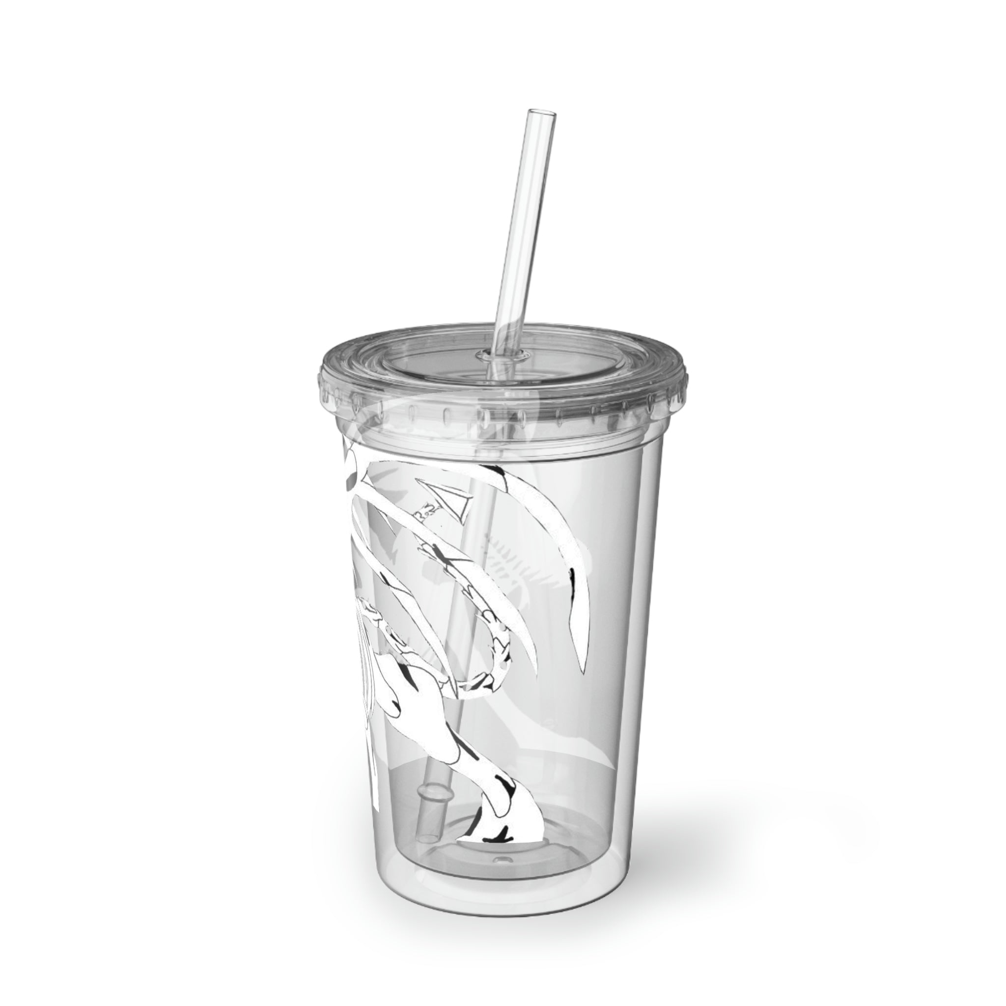 Argon Suave Acrylic Cup with double-wall insulation, featuring a plastic lid and straw, ideal for hot and cold beverages.