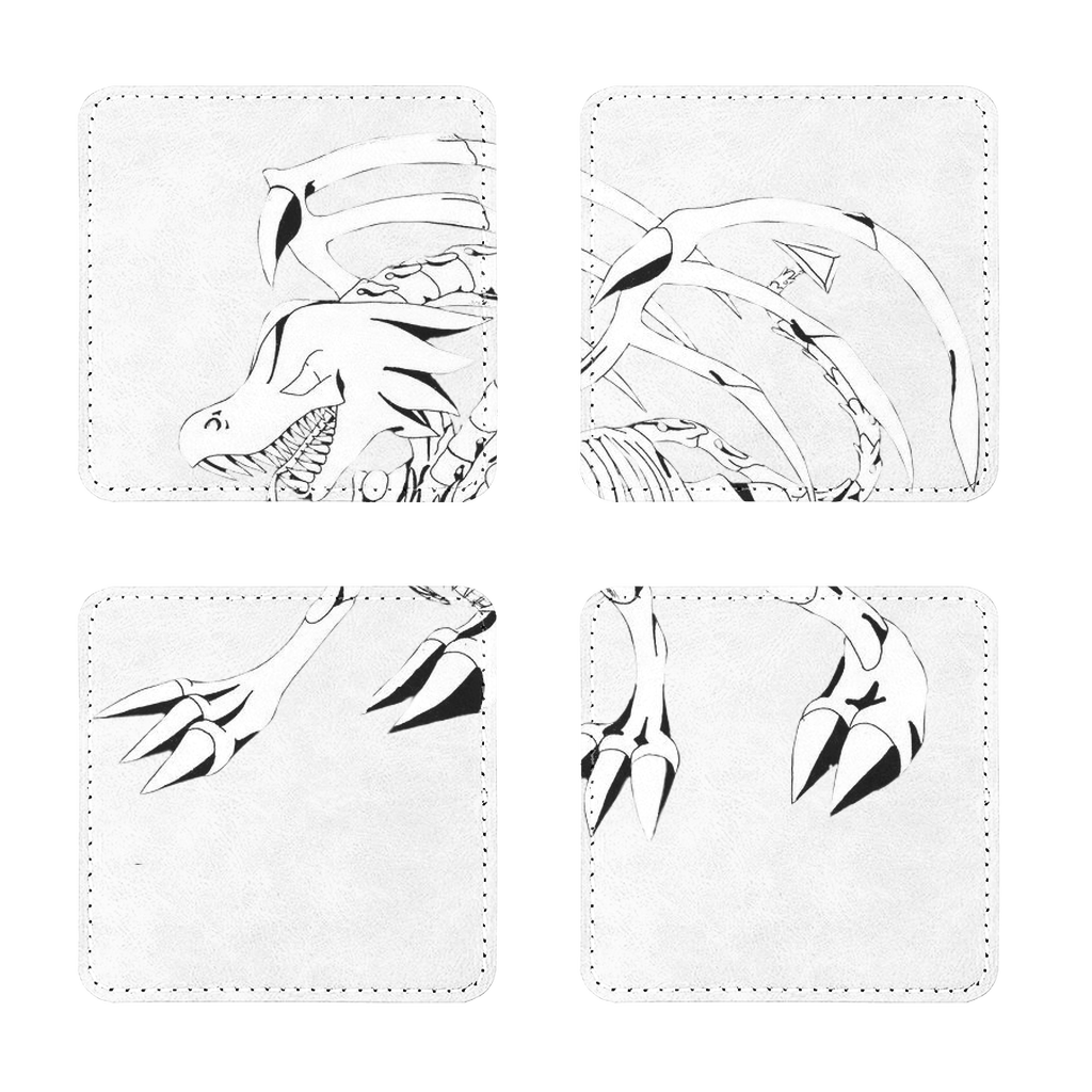 Pack of four Argon Sublimation Coasters made of PU leather, featuring a white printable face and white stitching, available in square and round shapes.