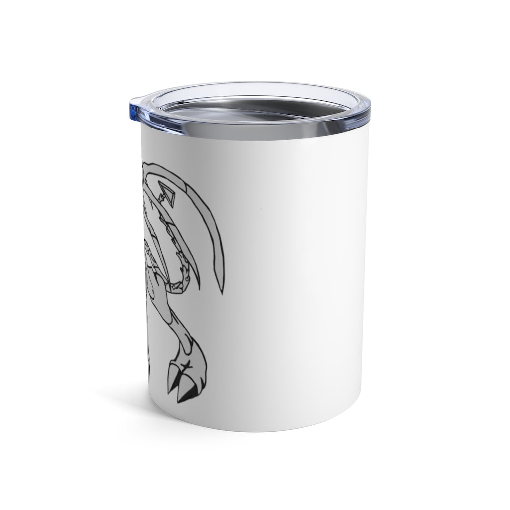 Argon Tumbler 10oz in stainless steel with a see-thru plastic lid, showcasing its sleek design and rounded corners.