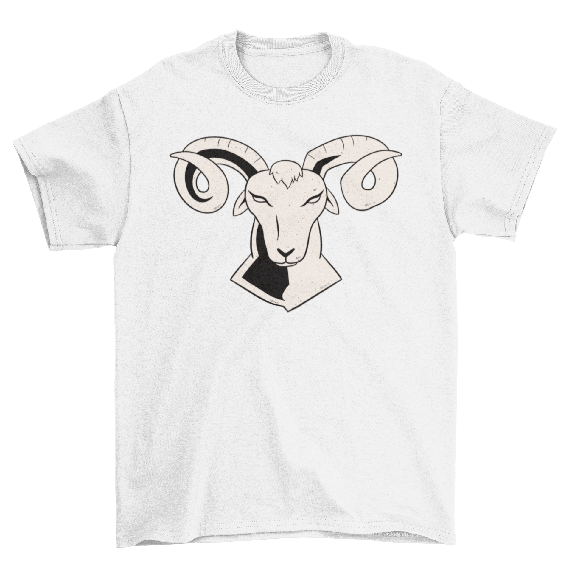 A stylish t-shirt featuring a vibrant illustration of the Aries goat, symbolizing the Aries zodiac sign.