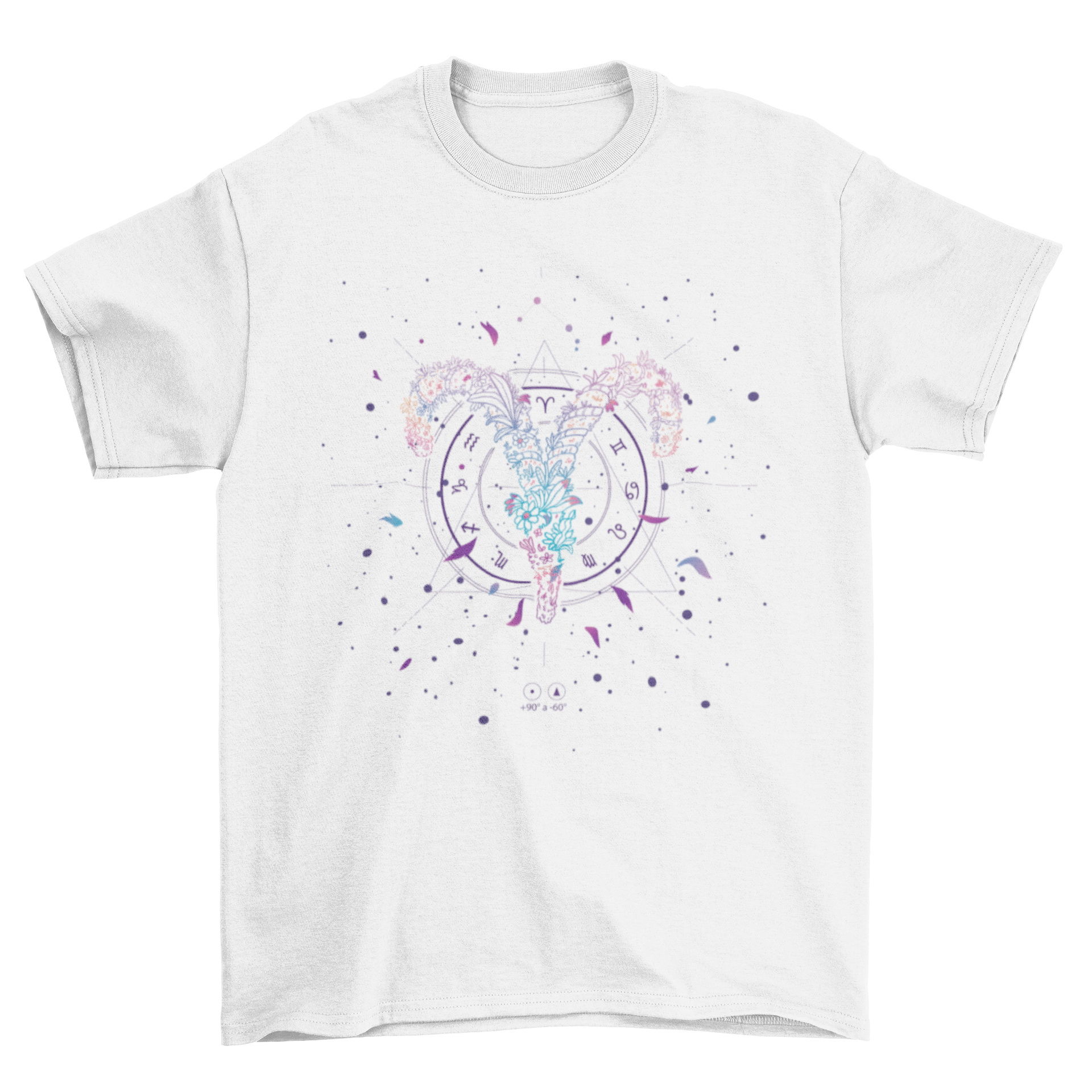 A stylish t-shirt featuring the Aries zodiac sign in elegant floral line art design, perfect for astrology enthusiasts.