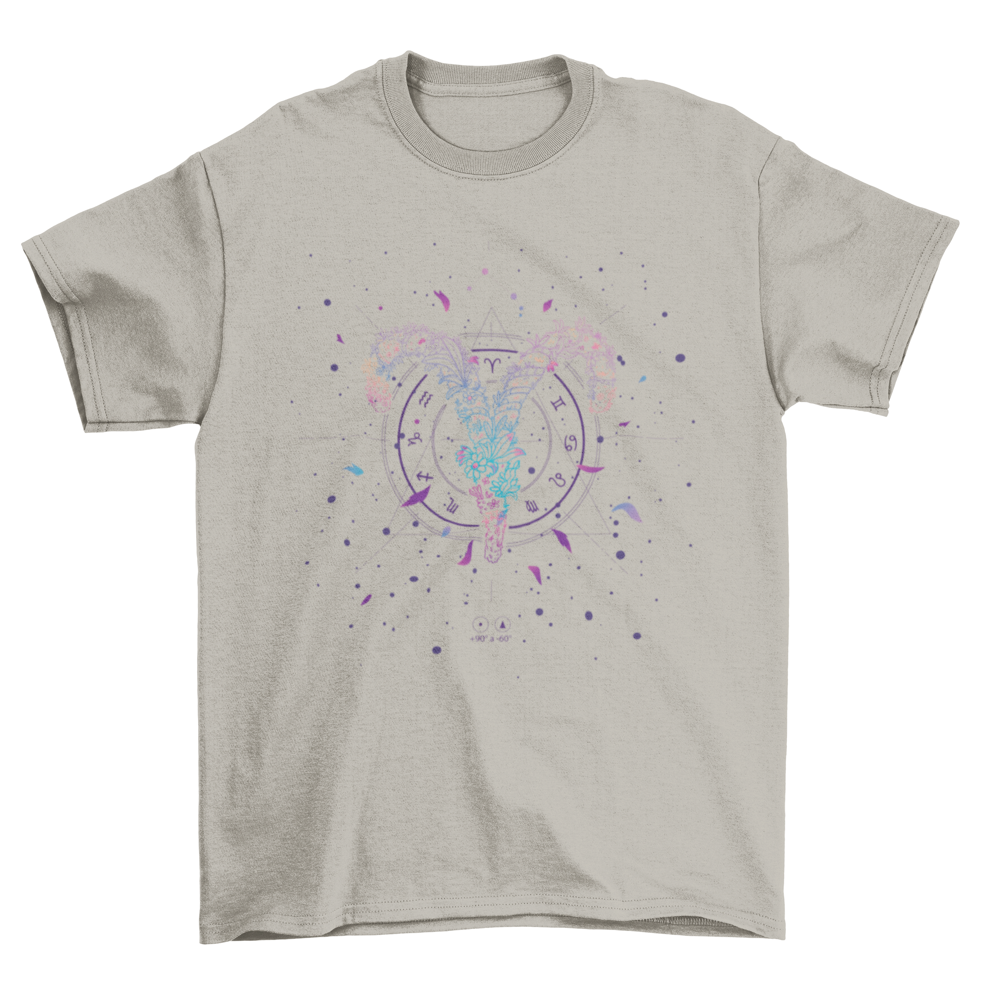 A stylish t-shirt featuring the Aries zodiac sign in elegant floral line art design, perfect for astrology enthusiasts.