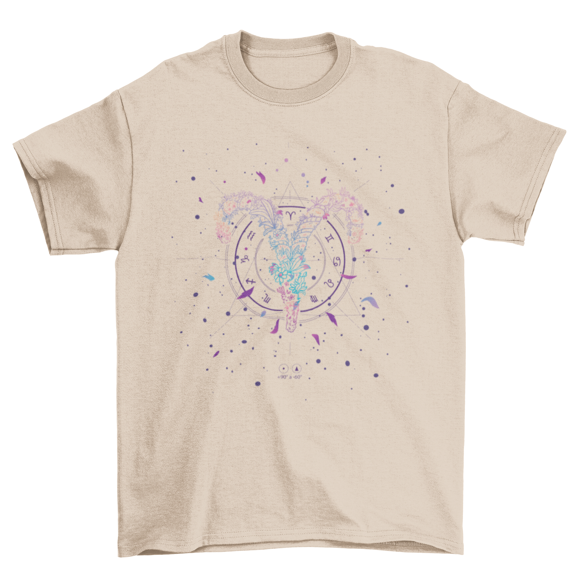 A stylish t-shirt featuring the Aries zodiac sign in elegant floral line art design, perfect for astrology enthusiasts.