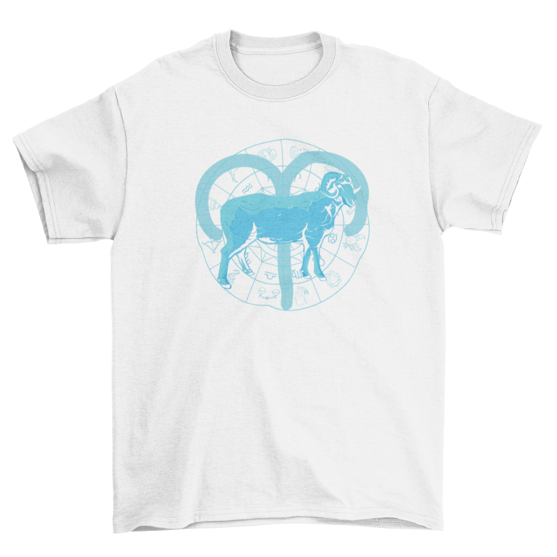 Stylish Aries zodiac sign t-shirt featuring a semi-flat design of the ram symbol.