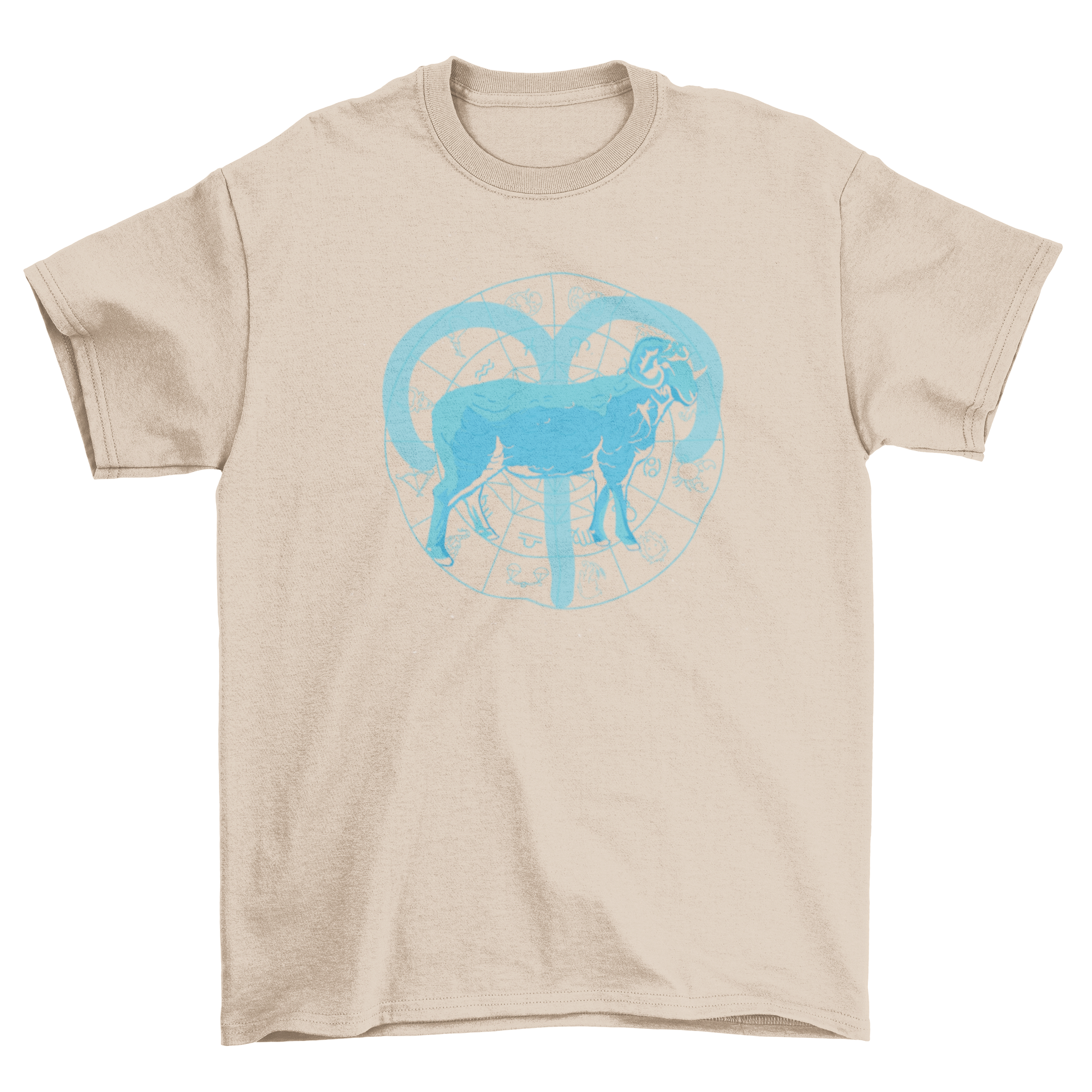 Stylish Aries zodiac sign t-shirt featuring a semi-flat design of the ram symbol.