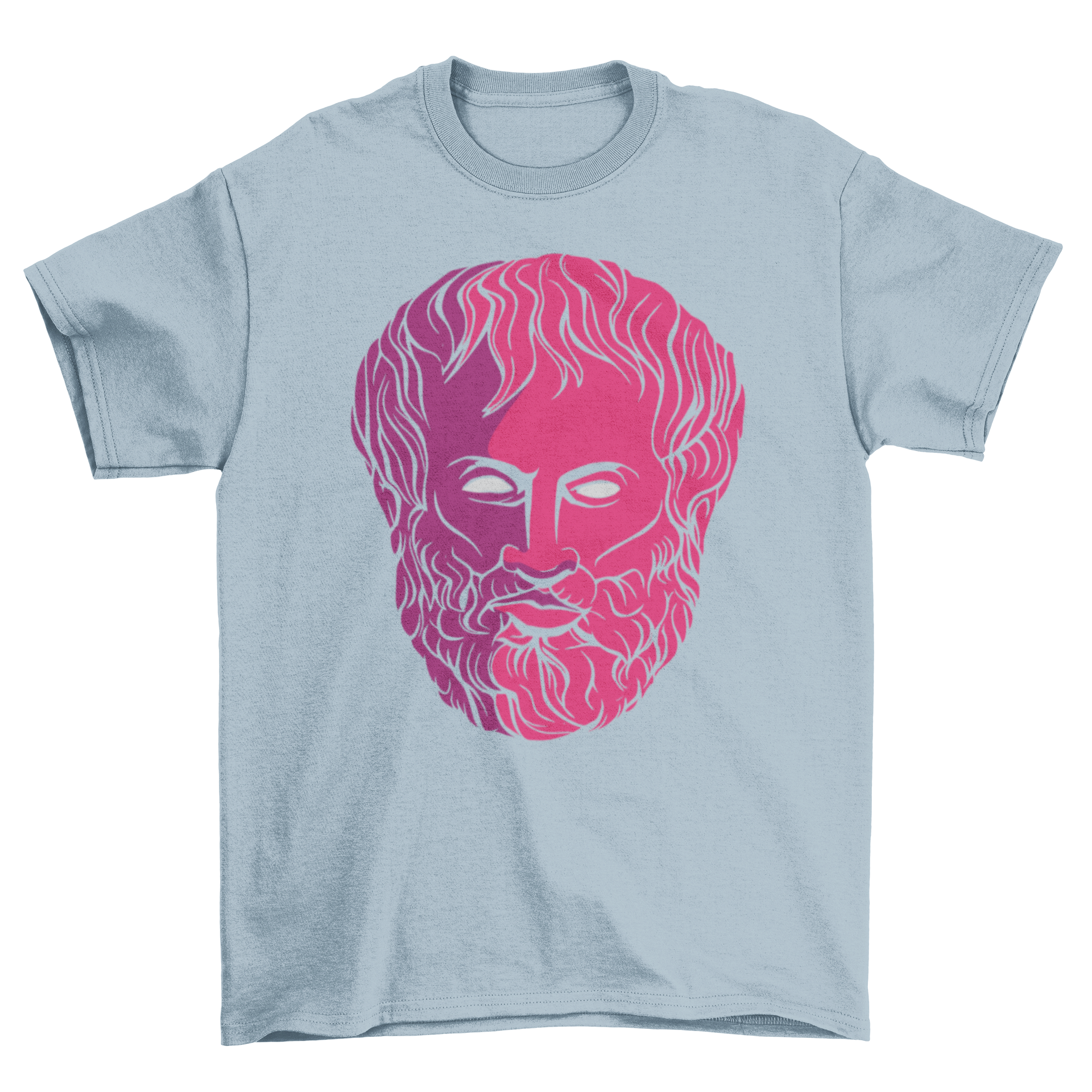 A stylish t-shirt featuring a detailed illustration of Aristotle's face, perfect for philosophy enthusiasts.