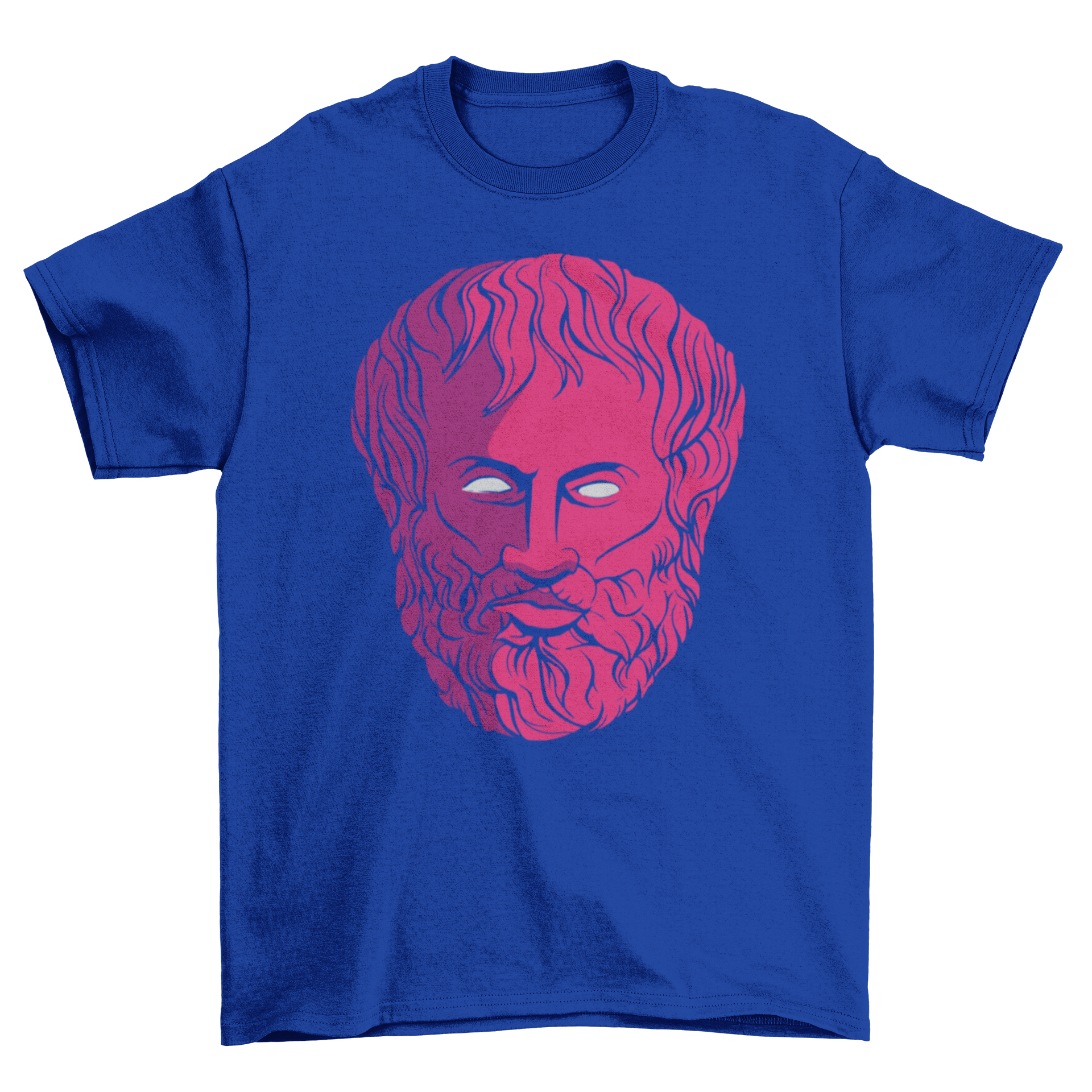 A stylish t-shirt featuring a detailed illustration of Aristotle's face, perfect for philosophy enthusiasts.