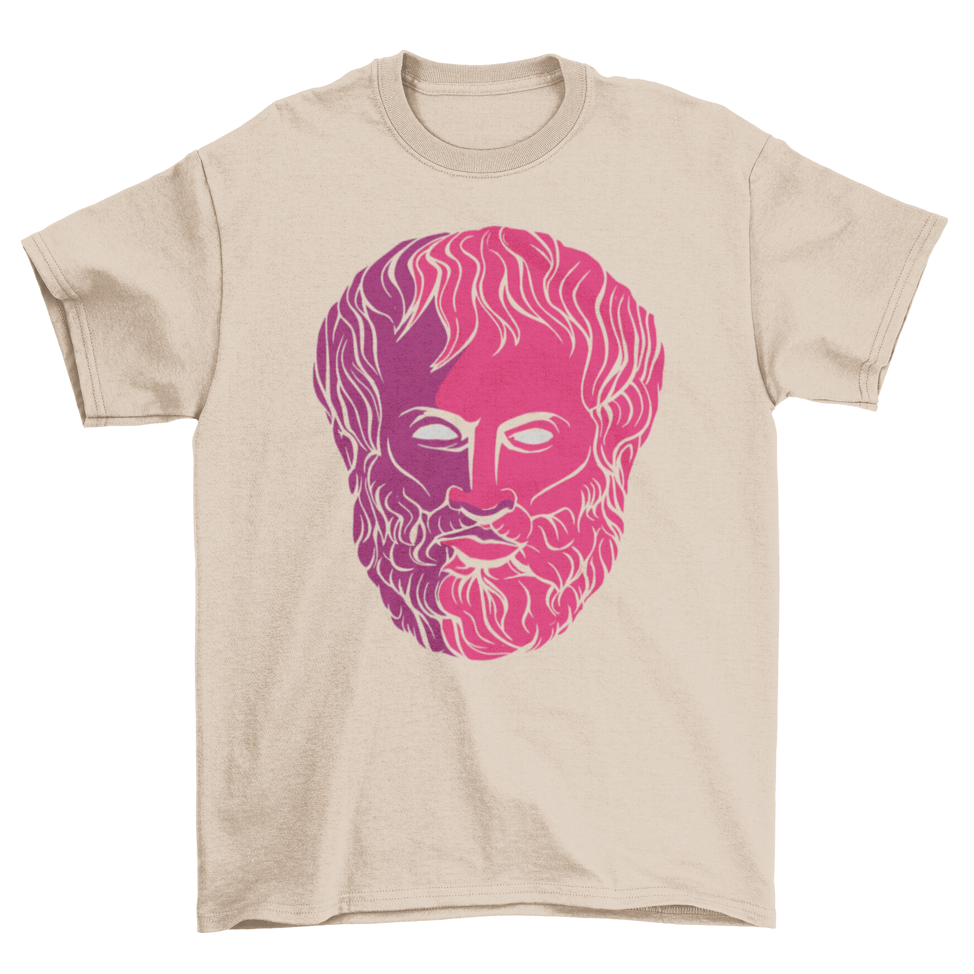 A stylish t-shirt featuring a detailed illustration of Aristotle's face, perfect for philosophy enthusiasts.