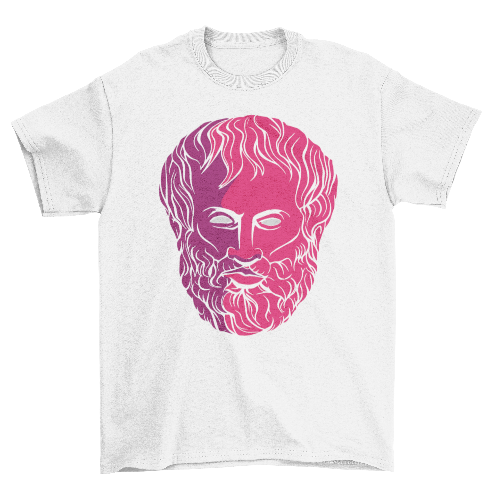 A stylish t-shirt featuring a detailed illustration of Aristotle's face, perfect for philosophy enthusiasts.