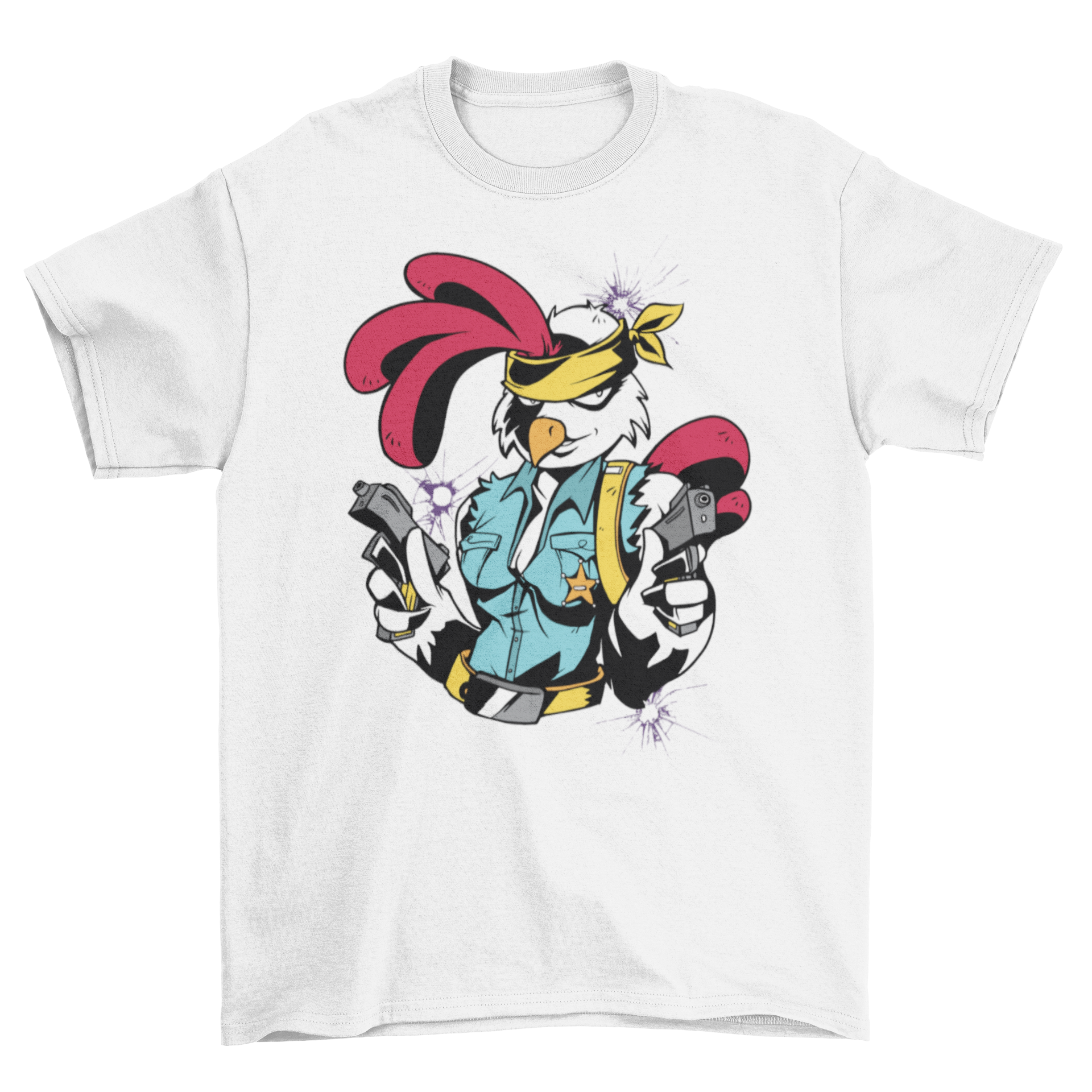 Armed Chick T-shirt featuring a female chick illustration holding guns, showcasing a unique and bold design.