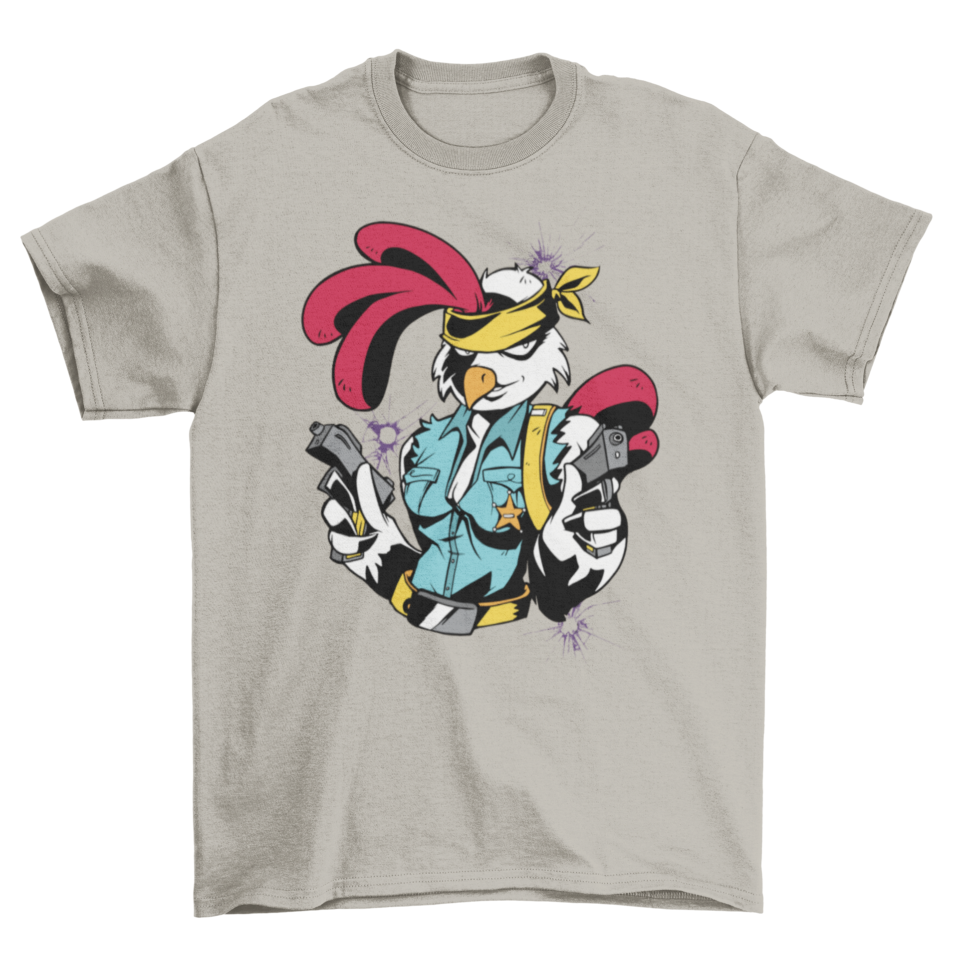 Armed Chick T-shirt featuring a female chick illustration holding guns, showcasing a unique and bold design.