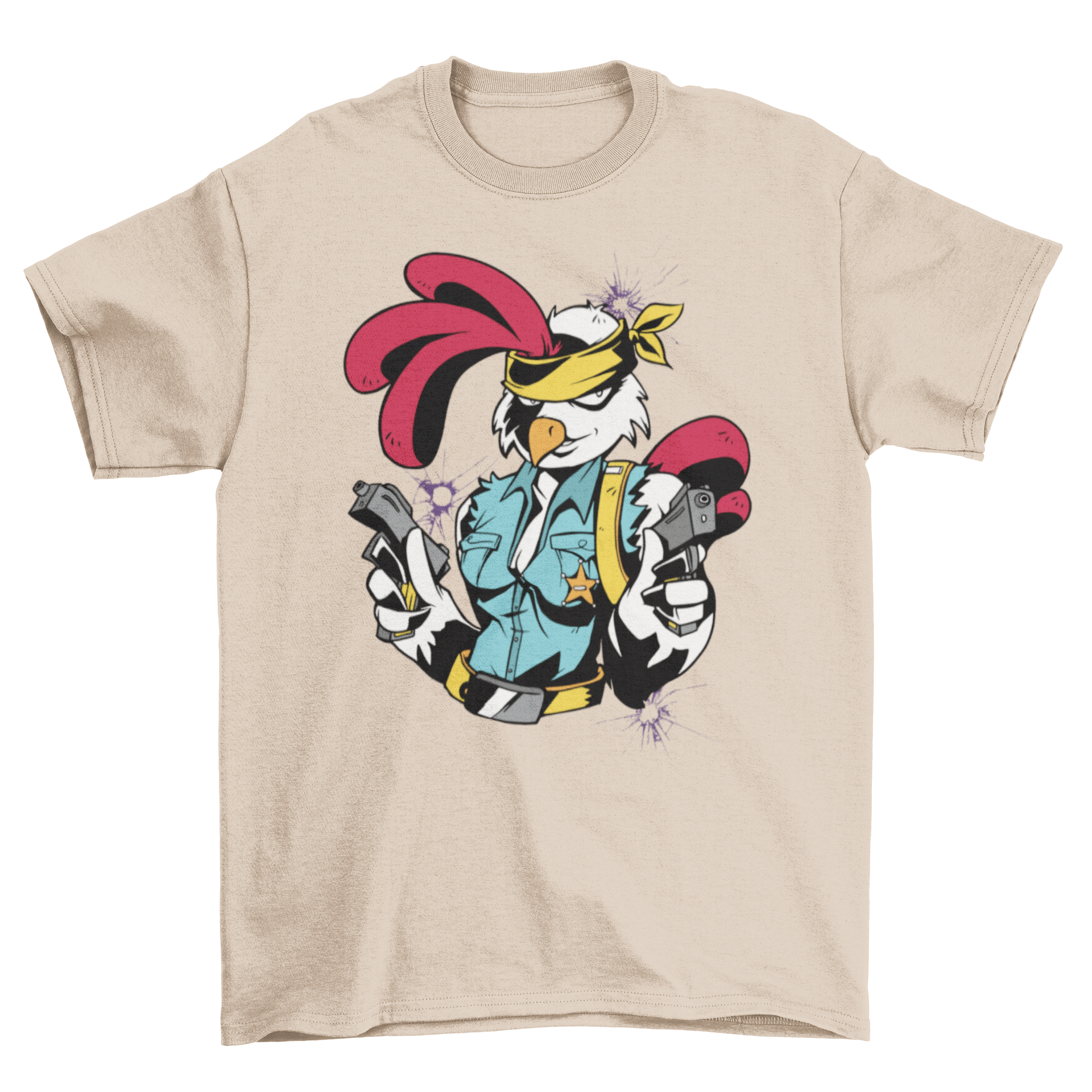 Armed Chick T-shirt featuring a female chick illustration holding guns, showcasing a unique and bold design.