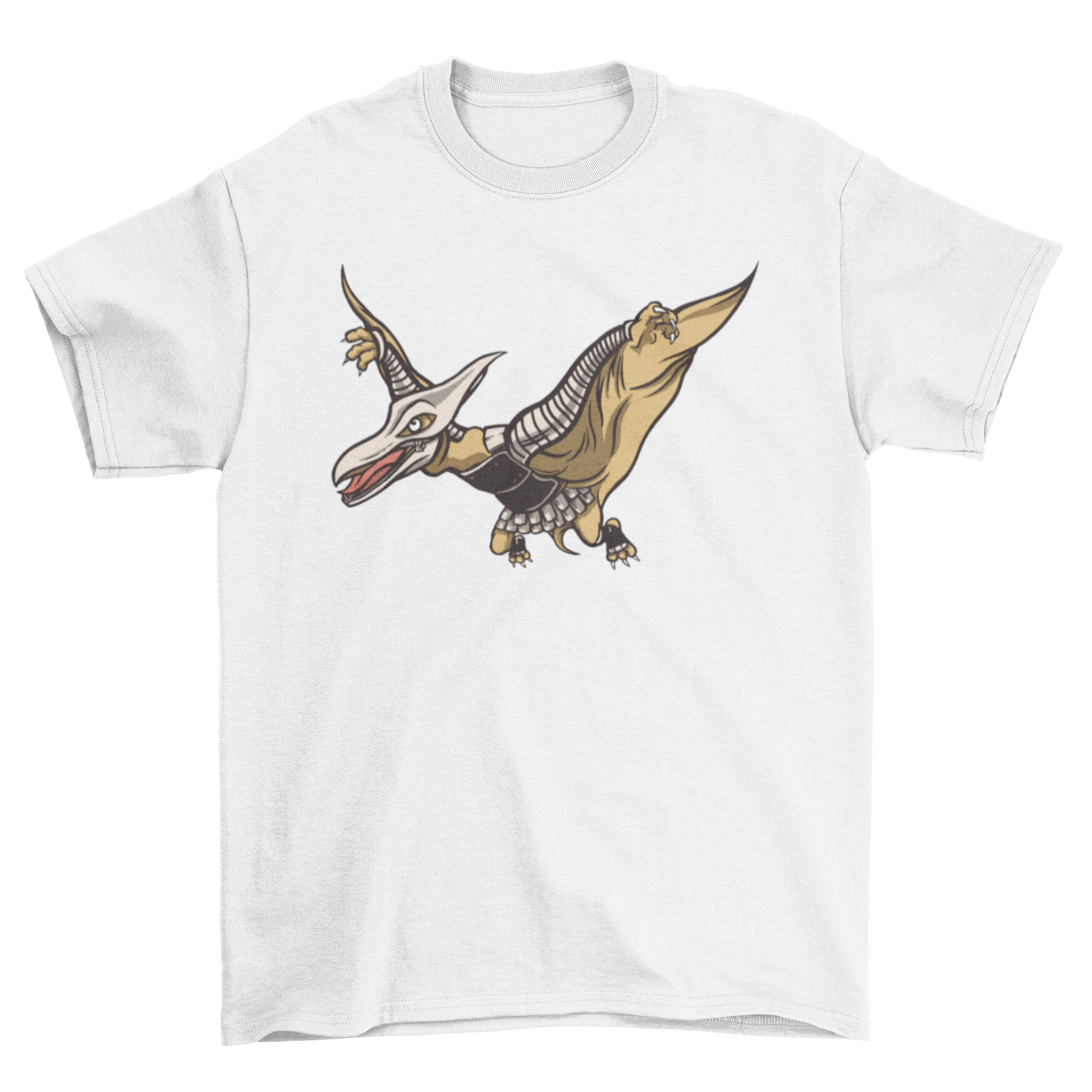 Armored Pterodactyl T-shirt featuring a dinosaur design with armor, perfect for dinosaur enthusiasts.