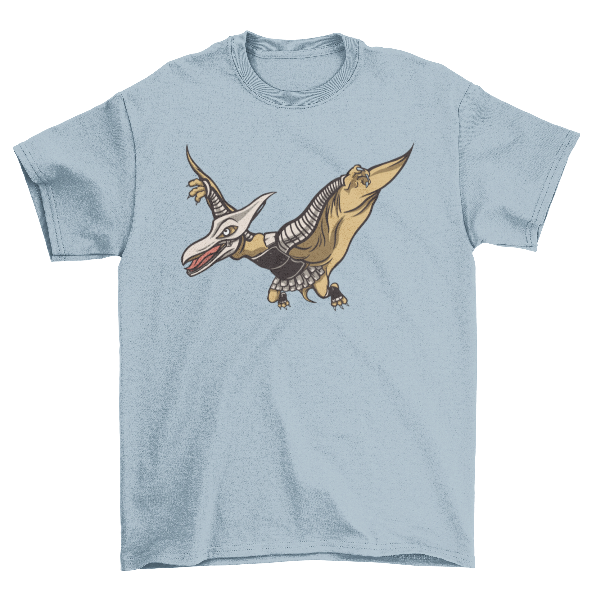 Armored Pterodactyl T-shirt featuring a dinosaur design with armor, perfect for dinosaur enthusiasts.