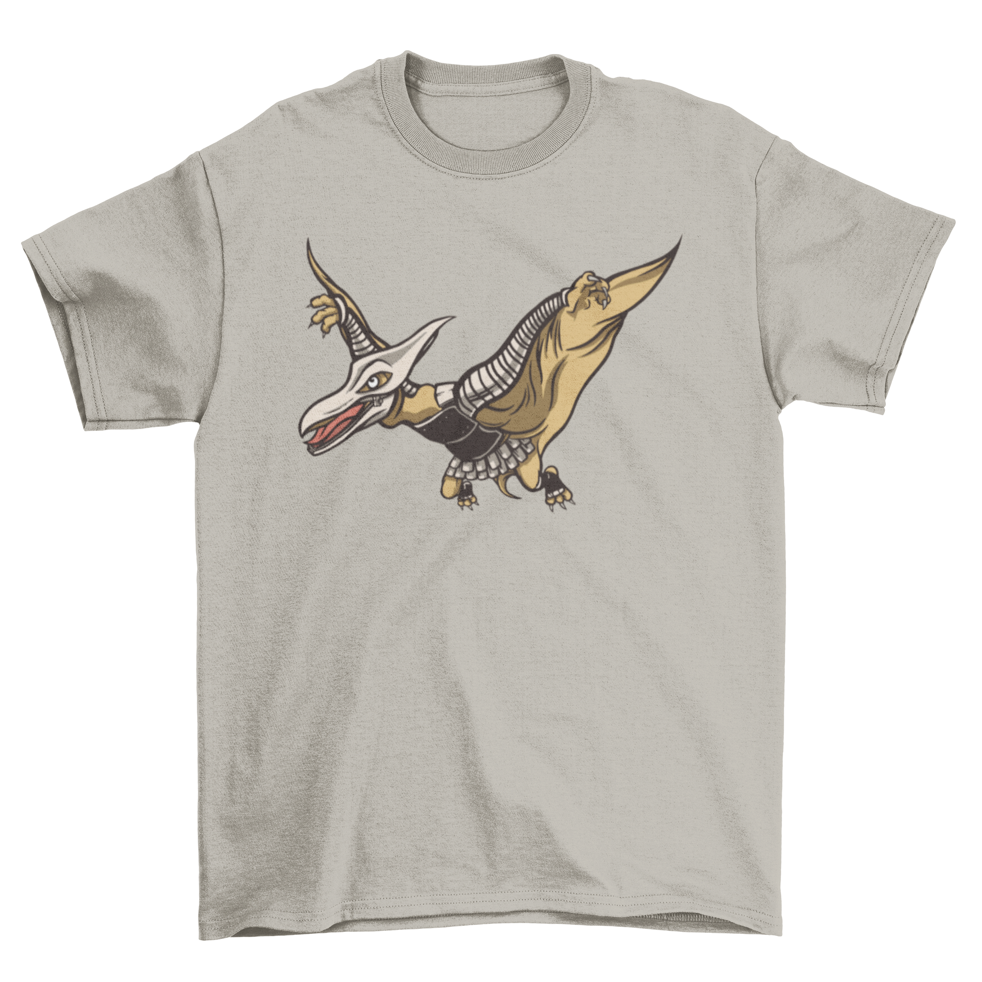 Armored Pterodactyl T-shirt featuring a dinosaur design with armor, perfect for dinosaur enthusiasts.