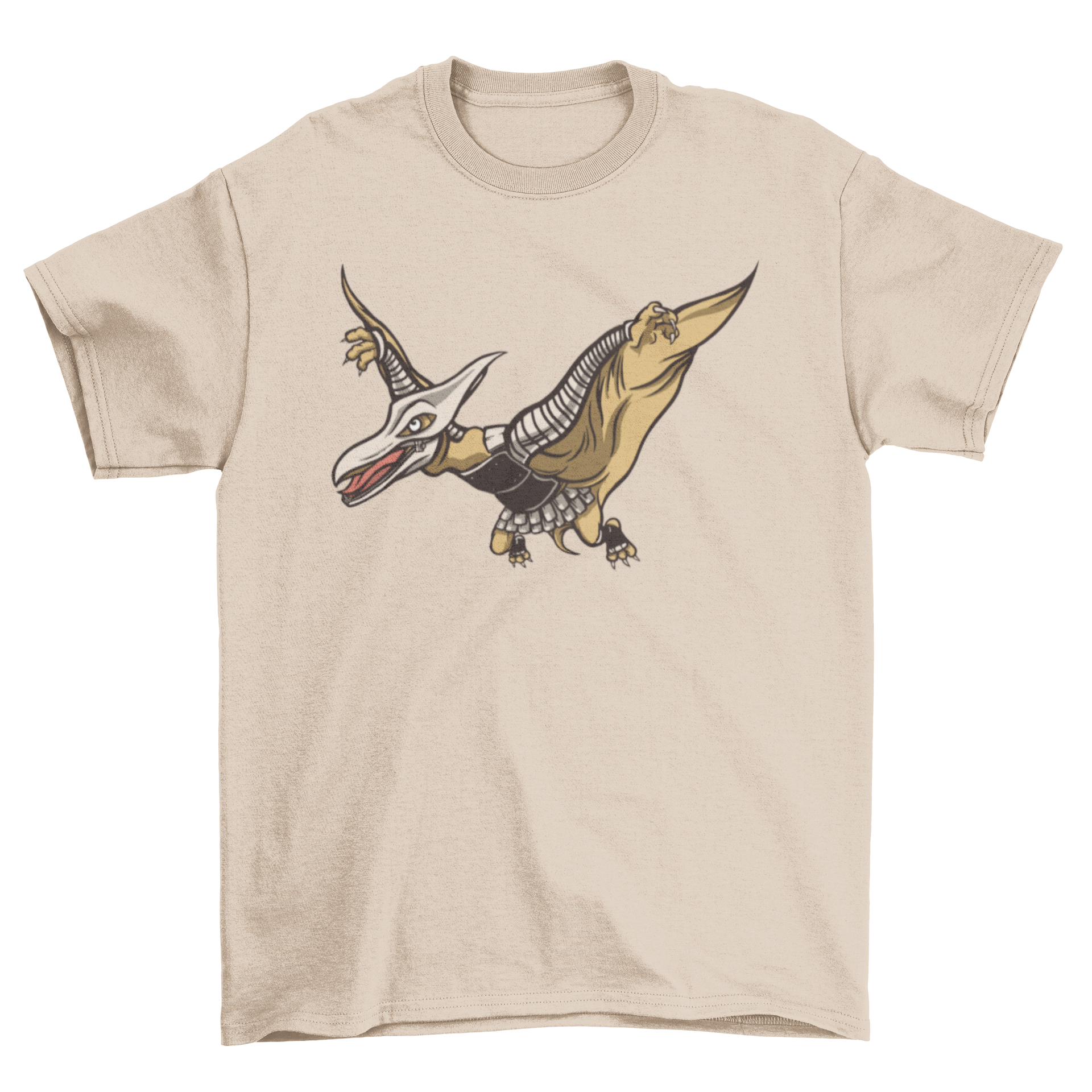 Armored Pterodactyl T-shirt featuring a dinosaur design with armor, perfect for dinosaur enthusiasts.