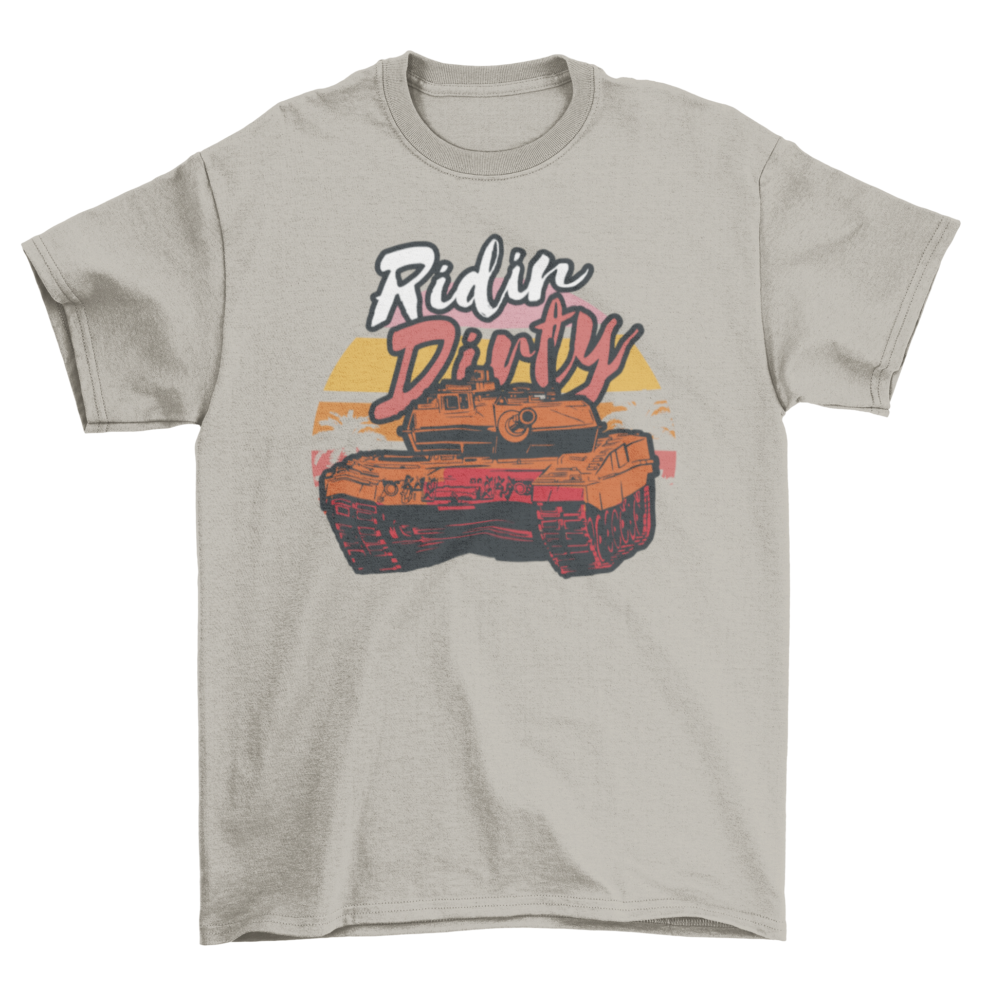 Army military tank t-shirt featuring a retro design with the quote 'Ridin dirty'.