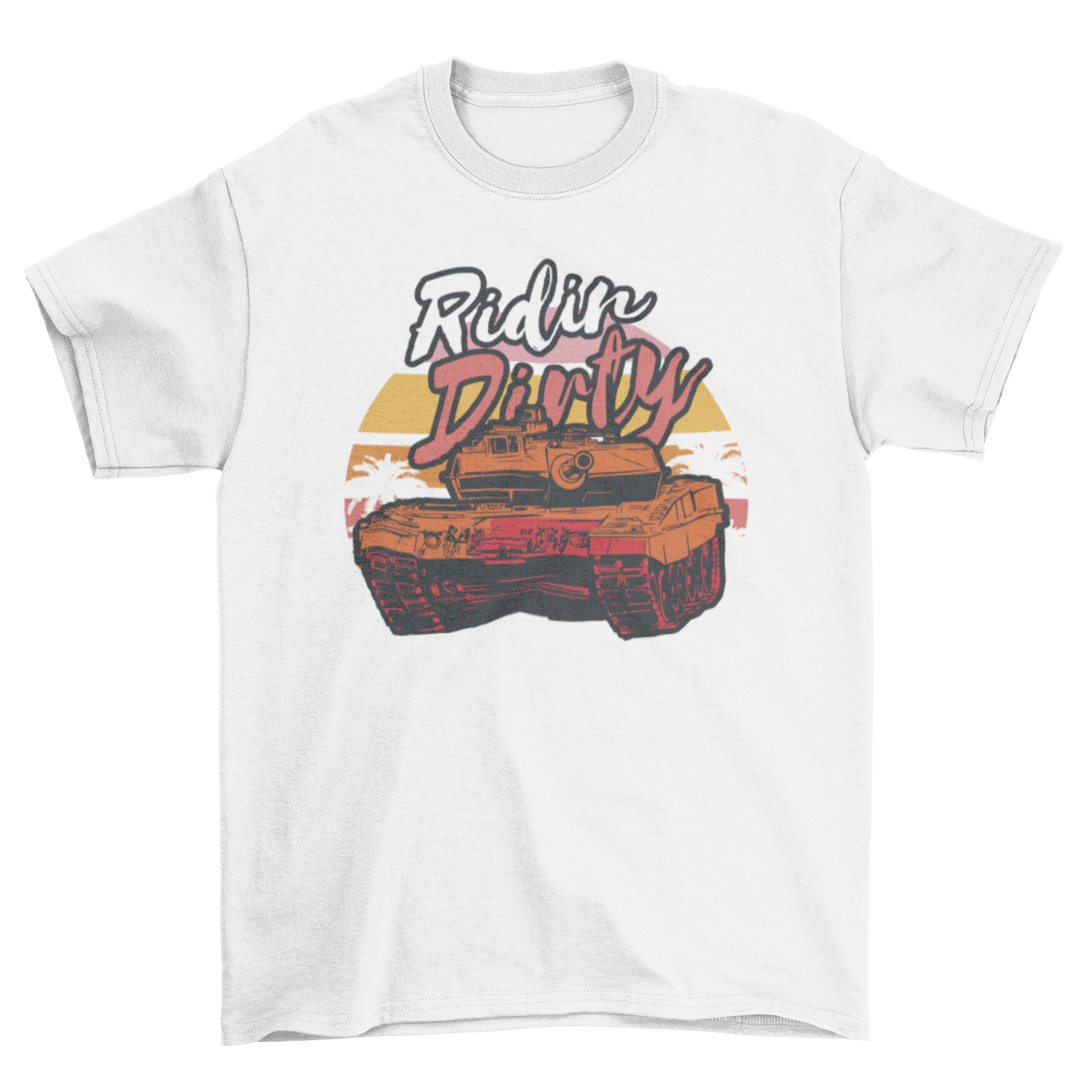 Army military tank t-shirt featuring a retro design with the quote 'Ridin dirty'.