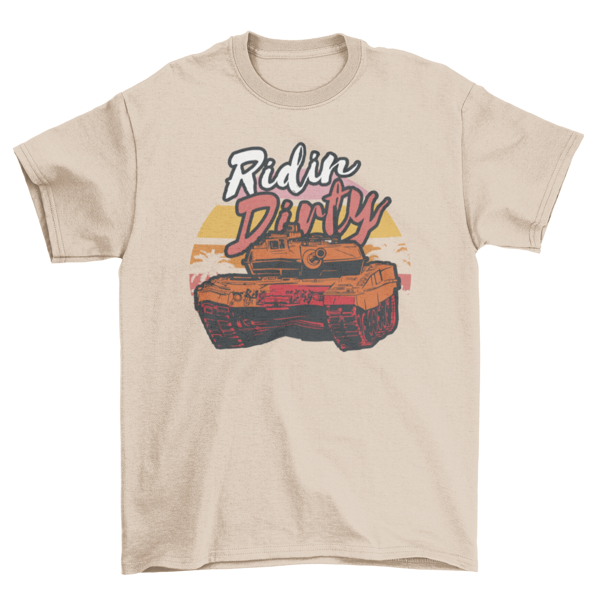 Army military tank t-shirt featuring a retro design with the quote 'Ridin dirty'.