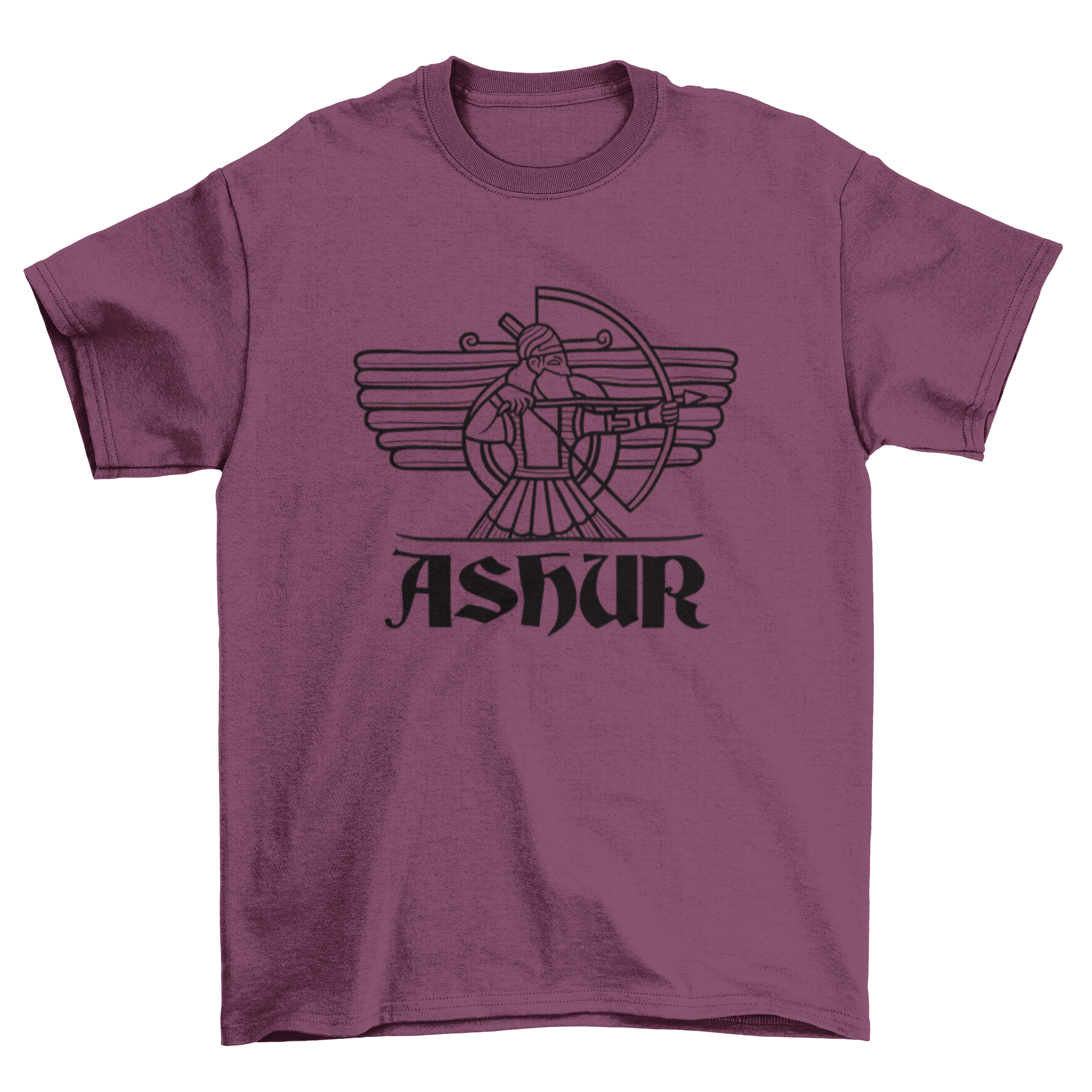 Ashur god t-shirt design featuring a detailed graphic of the East Semitic deity Ashur, showcasing vibrant colors and intricate patterns.