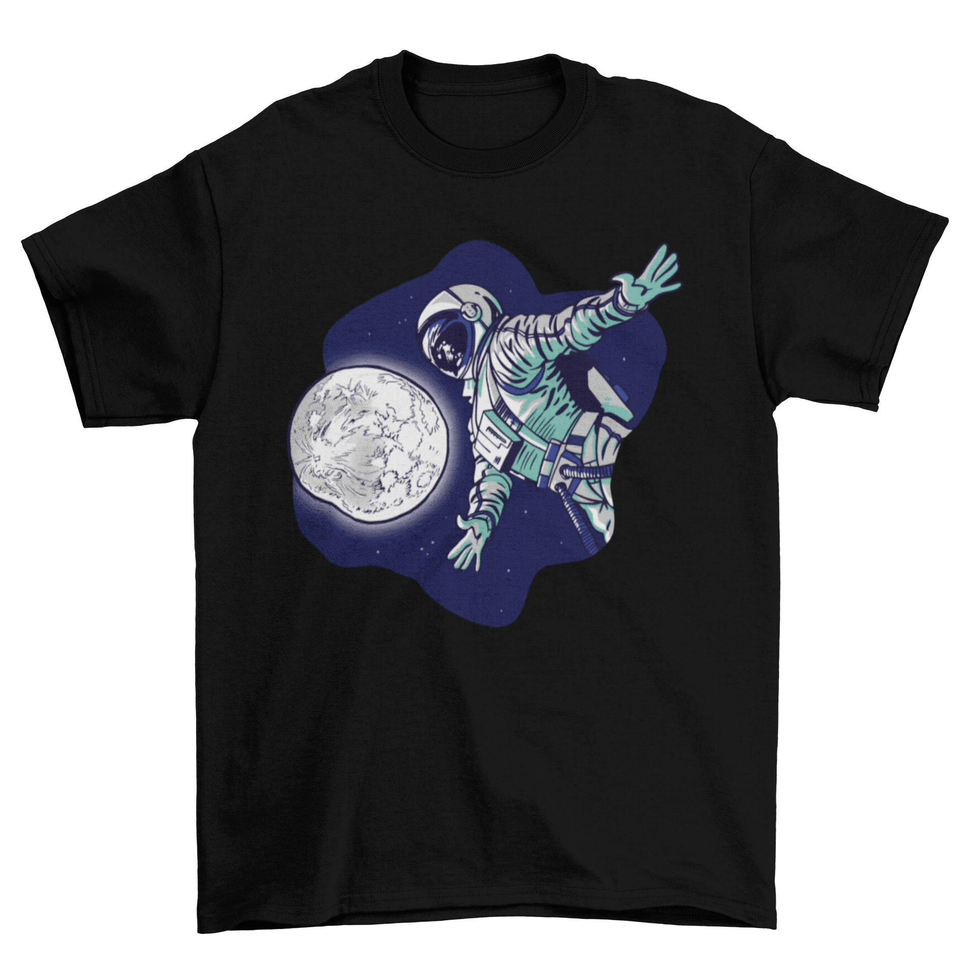 Astronaut in a space suit gazing at the moon on a stylish t-shirt.