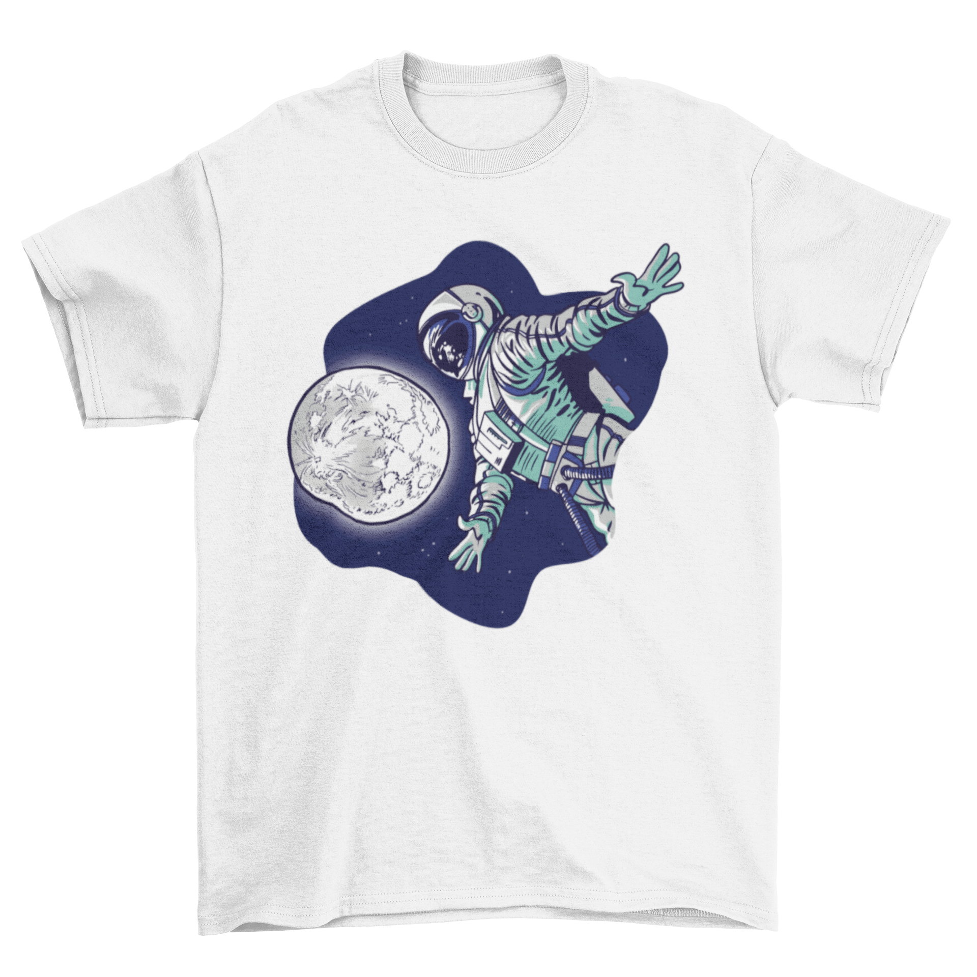 Astronaut in a space suit gazing at the moon on a stylish t-shirt.