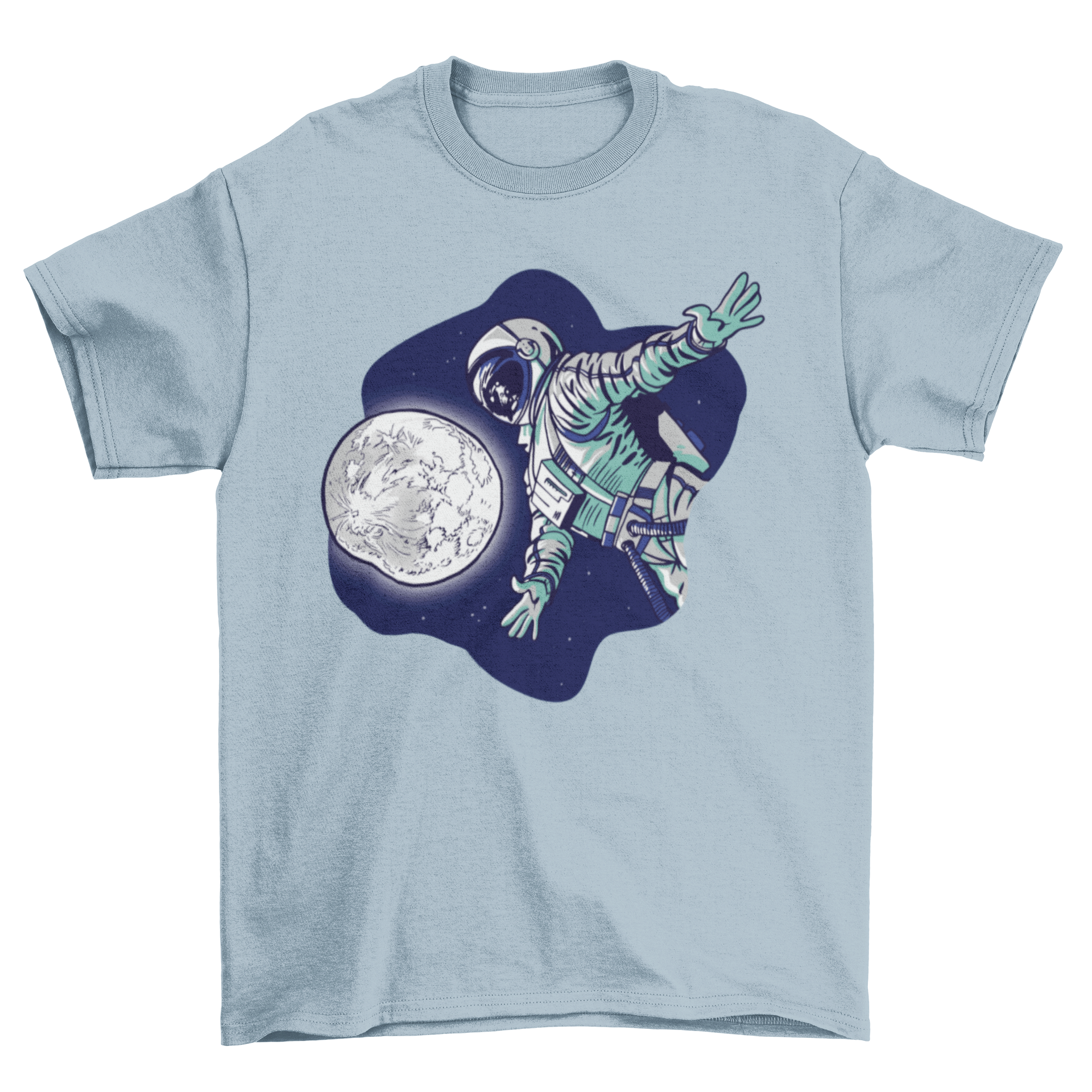 Astronaut in a space suit gazing at the moon on a stylish t-shirt.