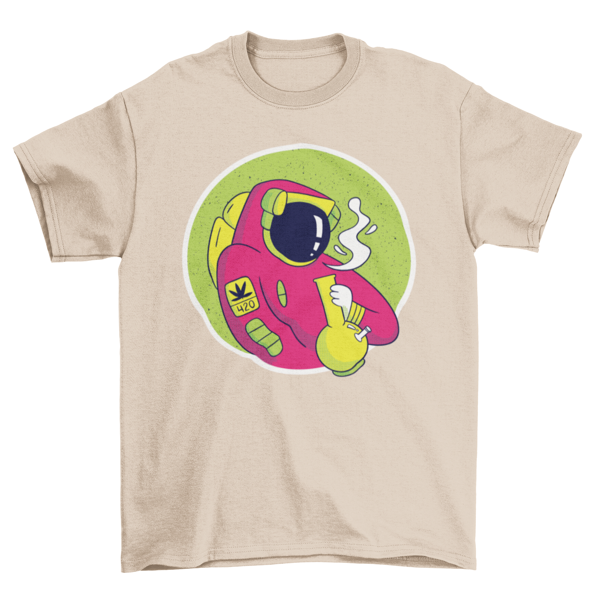 Astronaut Bong T-Shirt featuring a colorful illustration of an astronaut smoking from a bong, showcasing a fun and unique design.