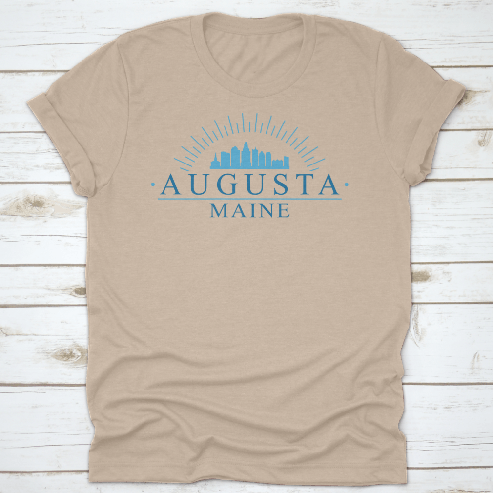 Augusta Maine skyline silhouette vector design on a stylish banner, showcasing the city's iconic landmarks.