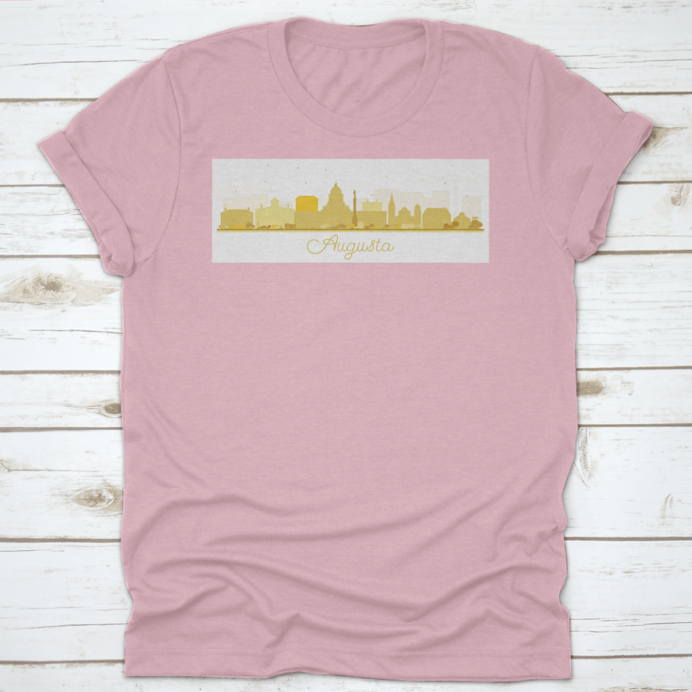 Augusta Maine city skyline silhouette t-shirt featuring golden buildings, showcasing a stylish design for city lovers.