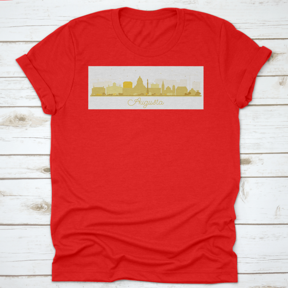 Augusta Maine city skyline silhouette t-shirt featuring golden buildings, showcasing a stylish design for city lovers.