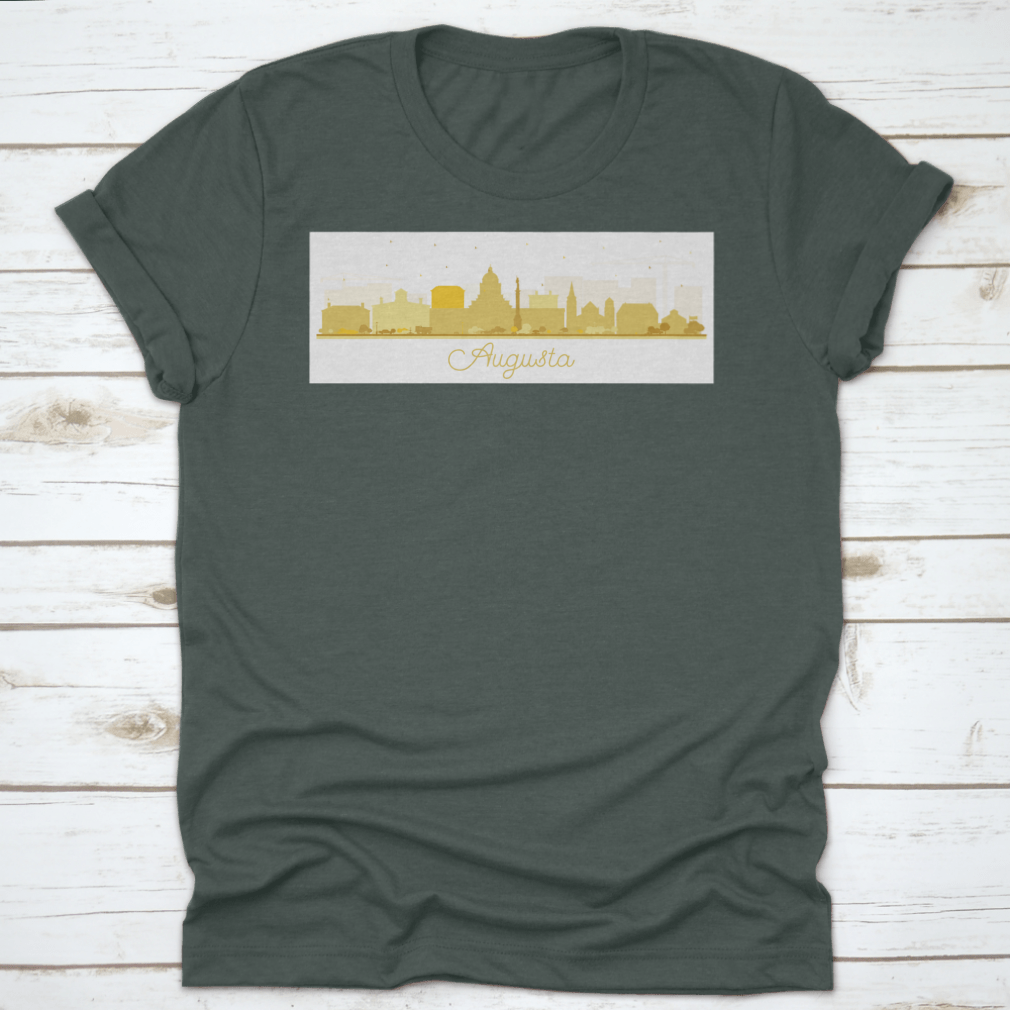 Augusta Maine city skyline silhouette t-shirt featuring golden buildings, showcasing a stylish design for city lovers.