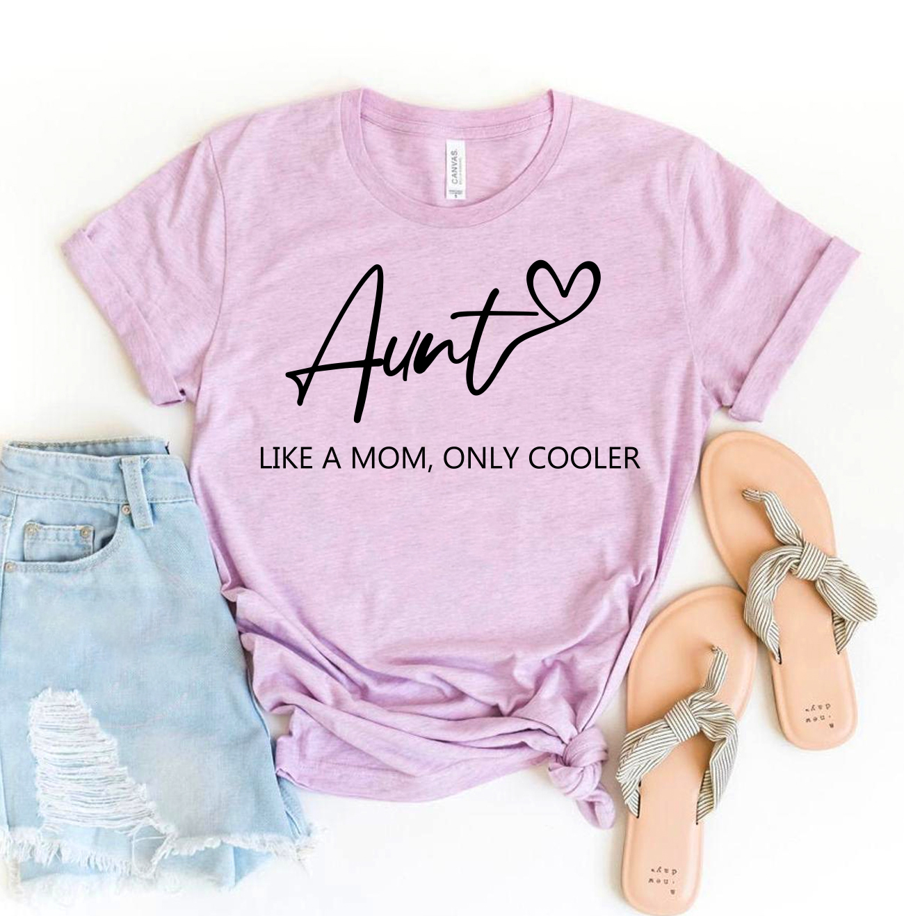 Aunt Like A Mom Only Cooler T-shirt in various sizes, showcasing premium quality cotton and vibrant flex print design.