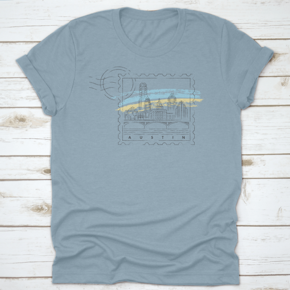 Austin Skyline Vector Illustration on a stylish cotton t-shirt, showcasing the iconic cityscape design.