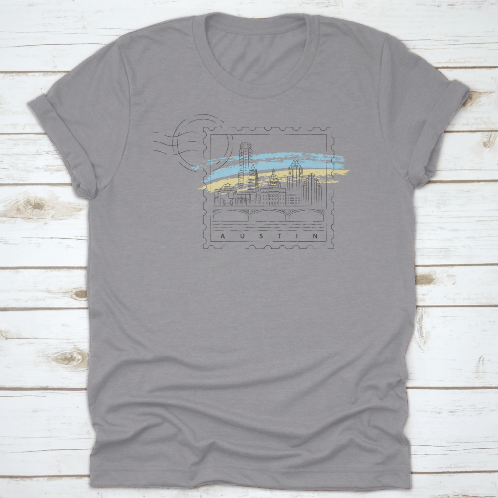 Austin Skyline Vector Illustration on a stylish cotton t-shirt, showcasing the iconic cityscape design.