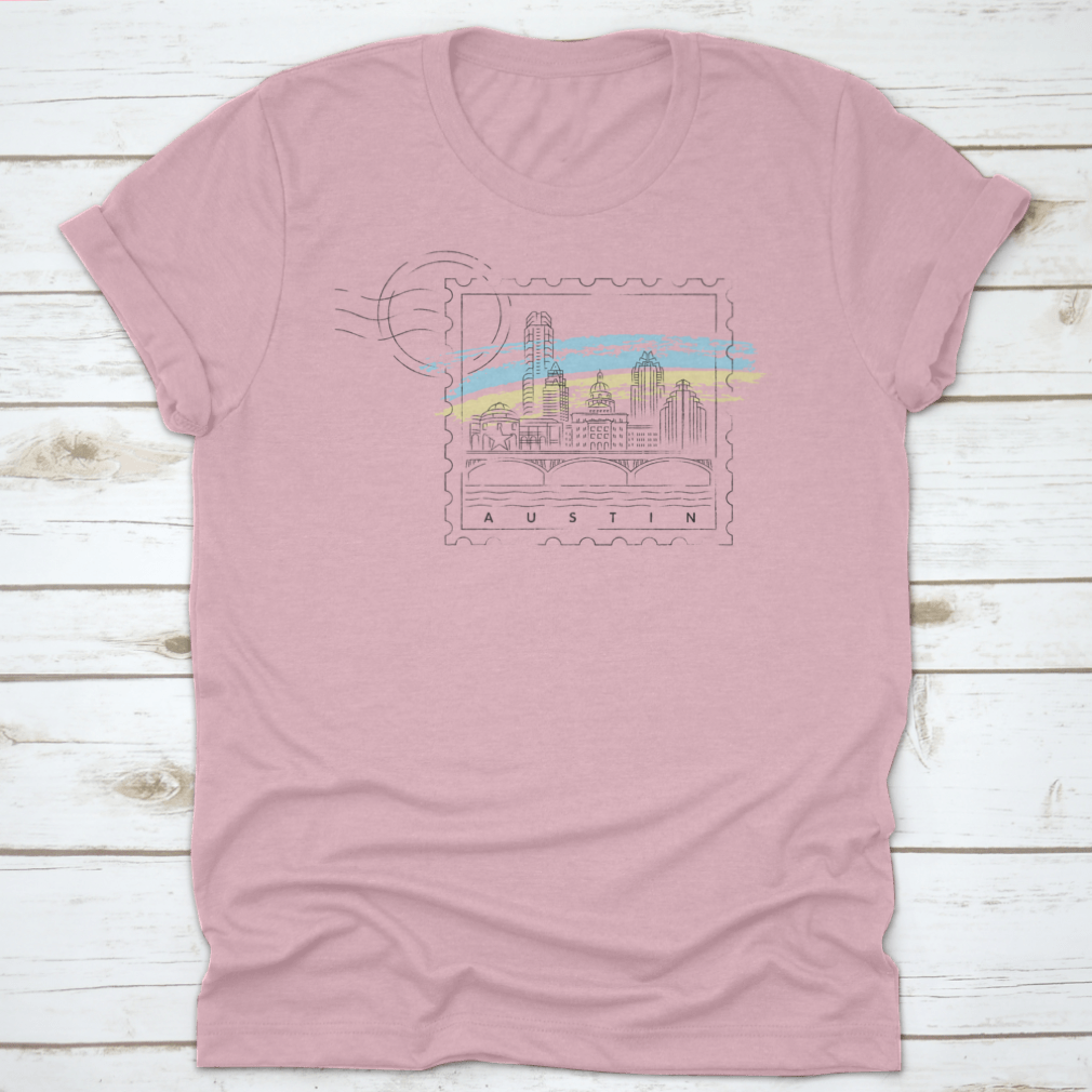 Austin Skyline Vector Illustration on a stylish cotton t-shirt, showcasing the iconic cityscape design.