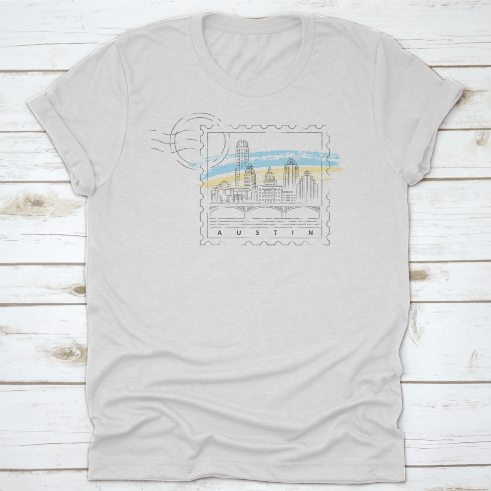 Austin Skyline Vector Illustration on a stylish cotton t-shirt, showcasing the iconic cityscape design.