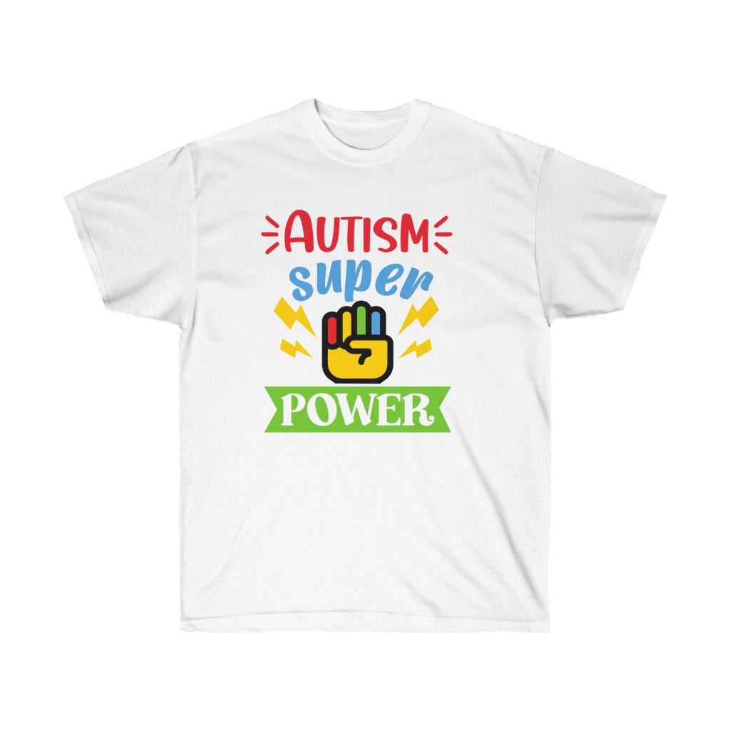 A stylish Autism Super Power T-Shirt featuring a unisex design, perfect for promoting autism awareness.