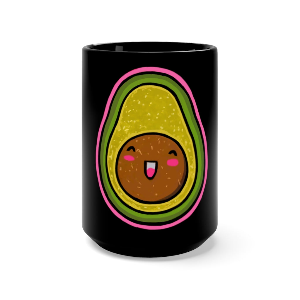 Avocado Black Mug 15oz with a sleek black ceramic finish, featuring a rounded design and comfortable C-handle, perfect for coffee and tea.