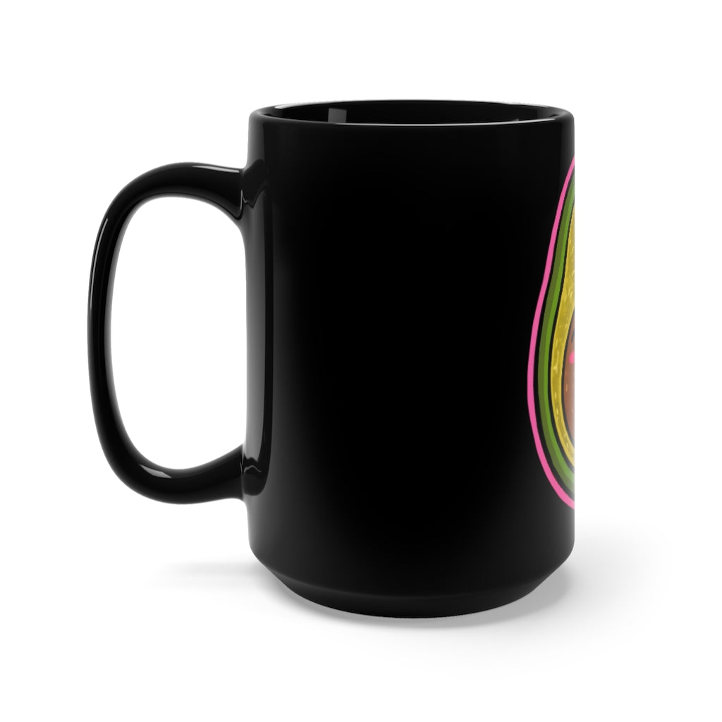 Avocado Black Mug 15oz with a sleek black ceramic finish, featuring a rounded design and comfortable C-handle, perfect for coffee and tea.