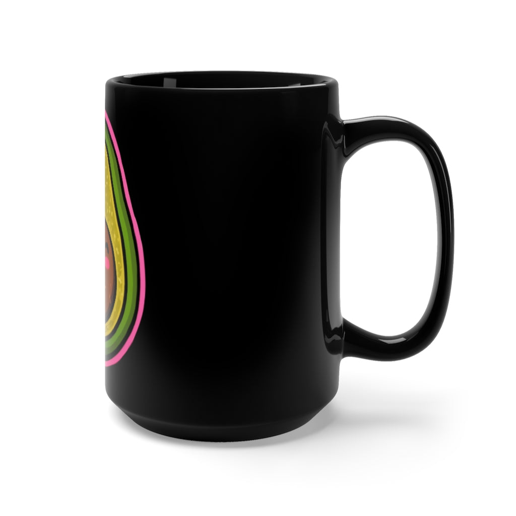 Avocado Black Mug 15oz with a sleek black ceramic finish, featuring a rounded design and comfortable C-handle, perfect for coffee and tea.