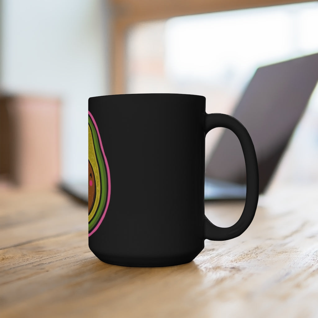 Avocado Black Mug 15oz with a sleek black ceramic finish, featuring a rounded design and comfortable C-handle, perfect for coffee and tea.