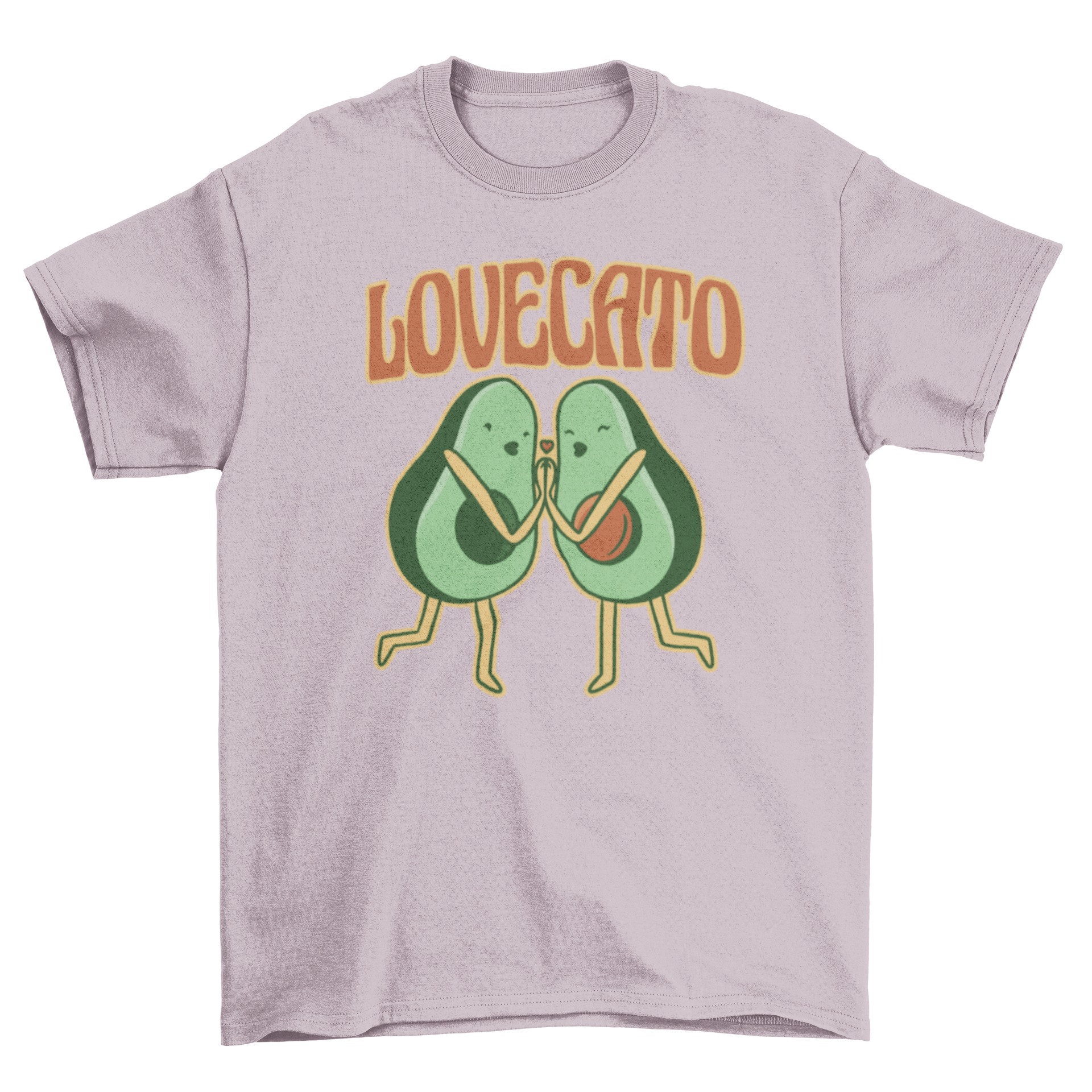 A playful t-shirt featuring a cute avocado couple kissing with the quote 'Lovecato' underneath.