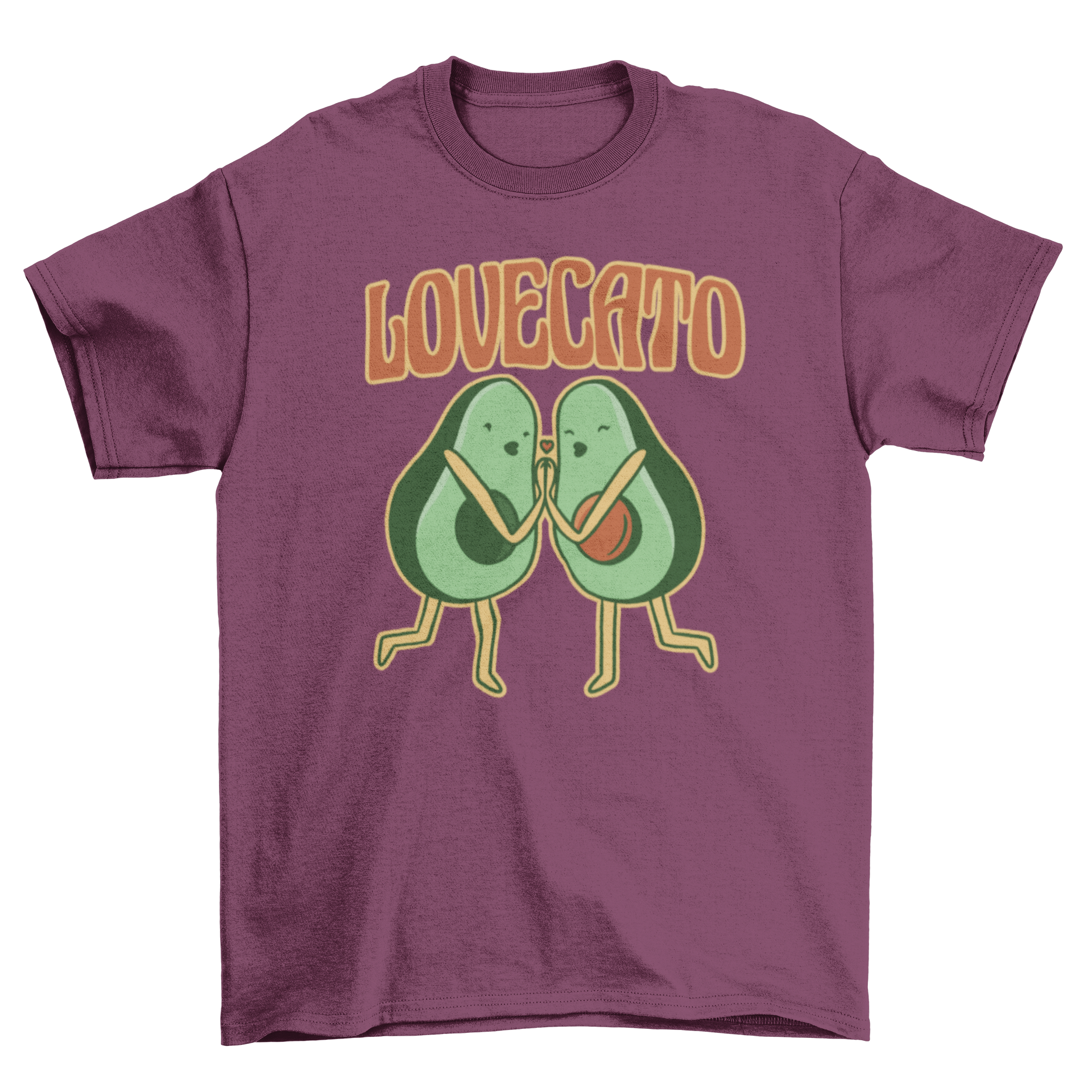 A playful t-shirt featuring a cute avocado couple kissing with the quote 'Lovecato' underneath.