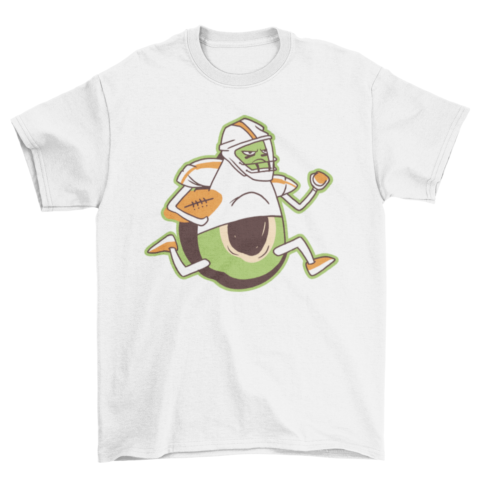 A playful t-shirt featuring an avocado dressed as a football player, showcasing a fun and unique design.