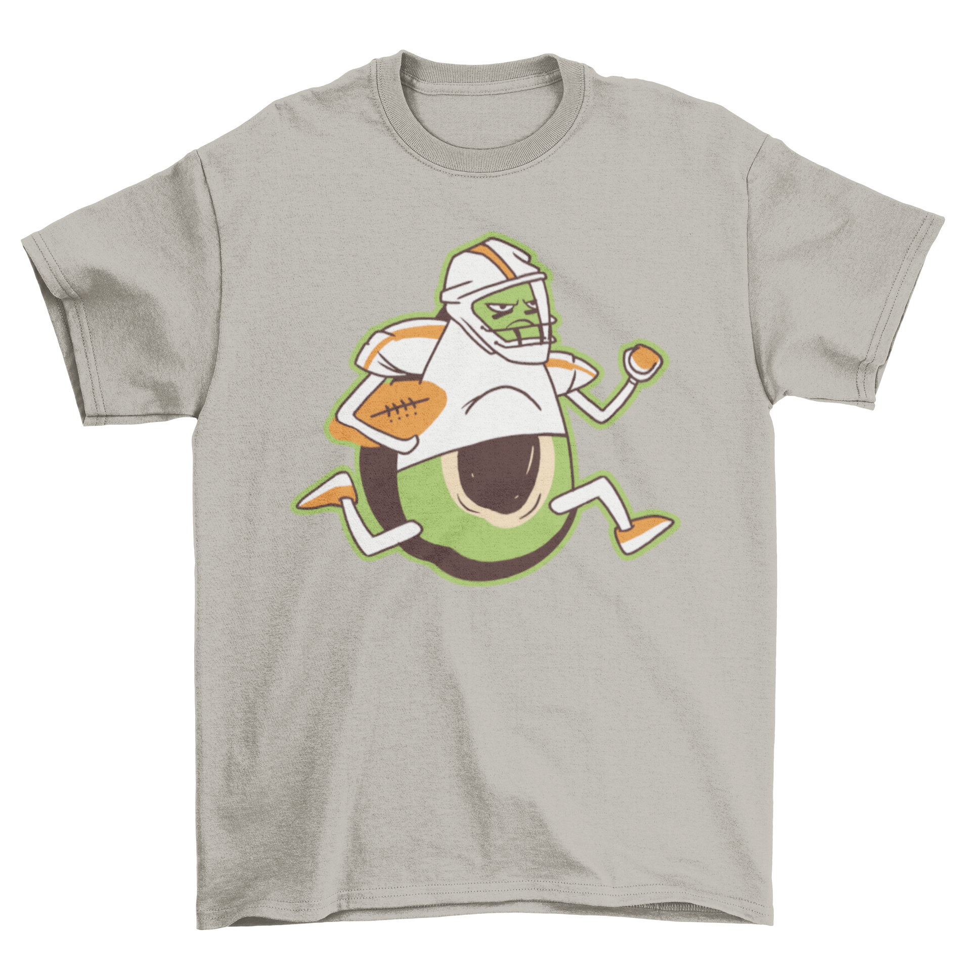 A playful t-shirt featuring an avocado dressed as a football player, showcasing a fun and unique design.