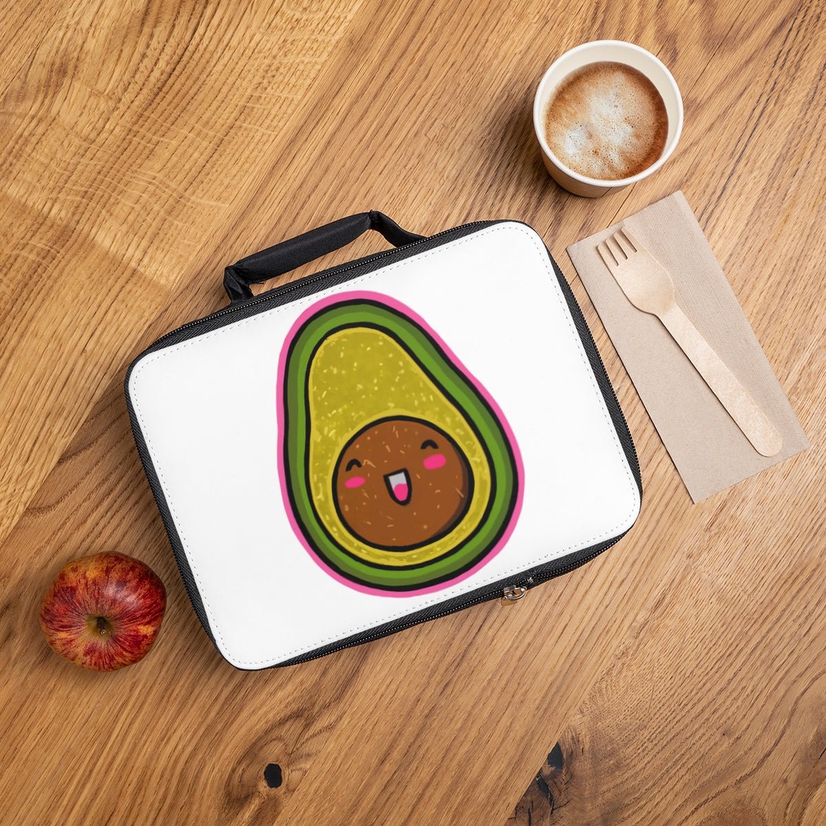 Avocado Lunch Bag featuring a black base and customizable white area, perfect for adults and kids.